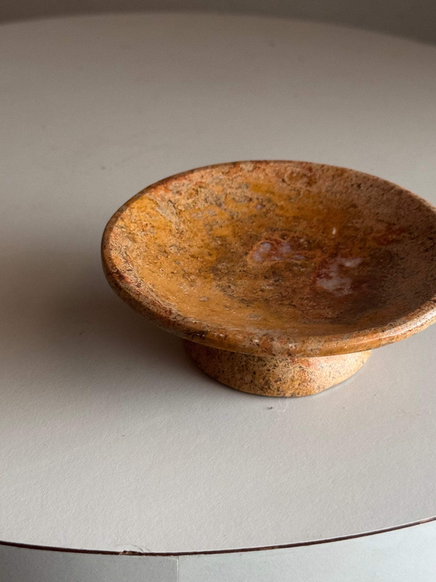 Solid Travertine Marble Pedestal Dish