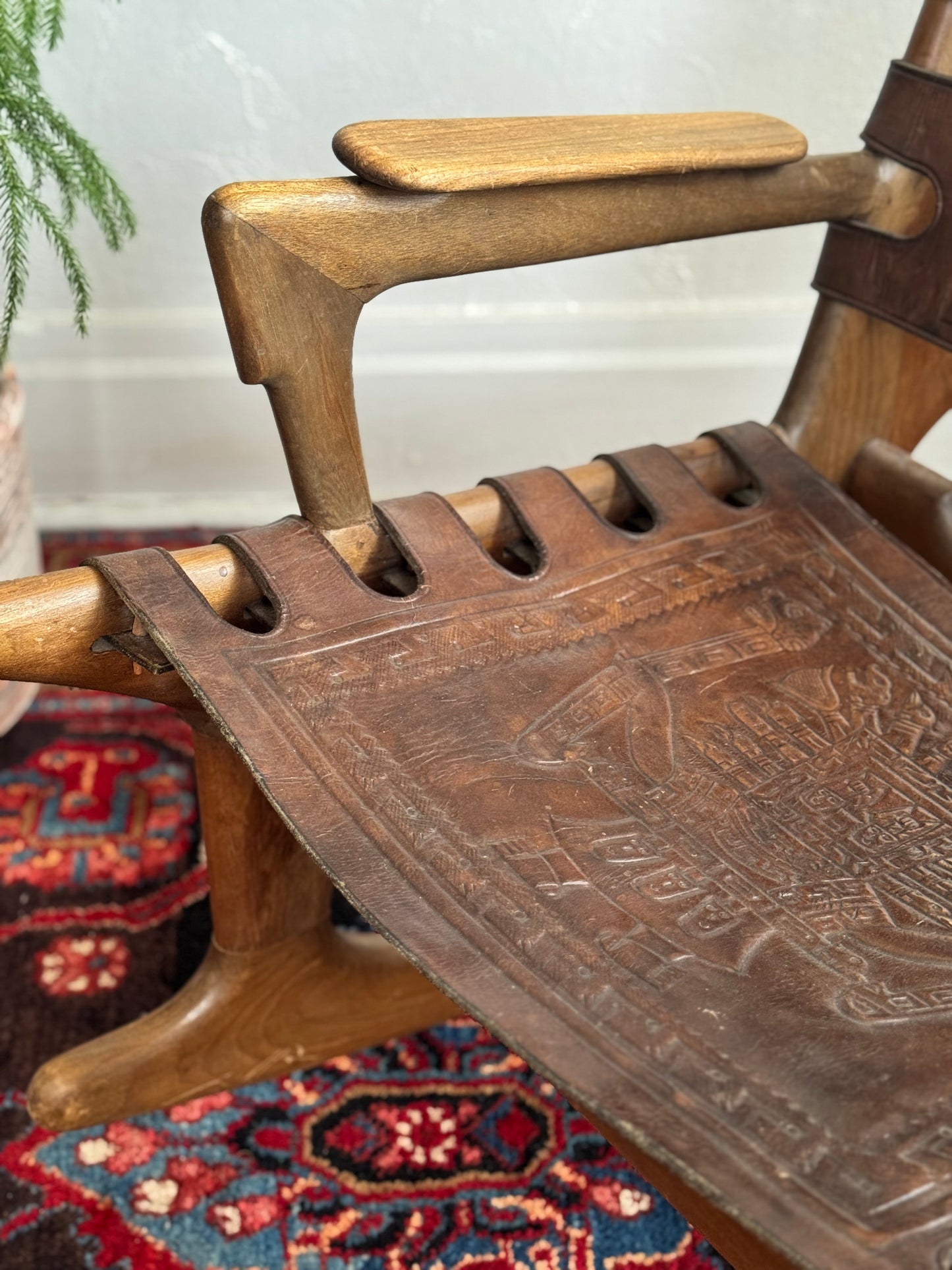 1960s Angel Pazmino Wood and Leather Sling Rocker