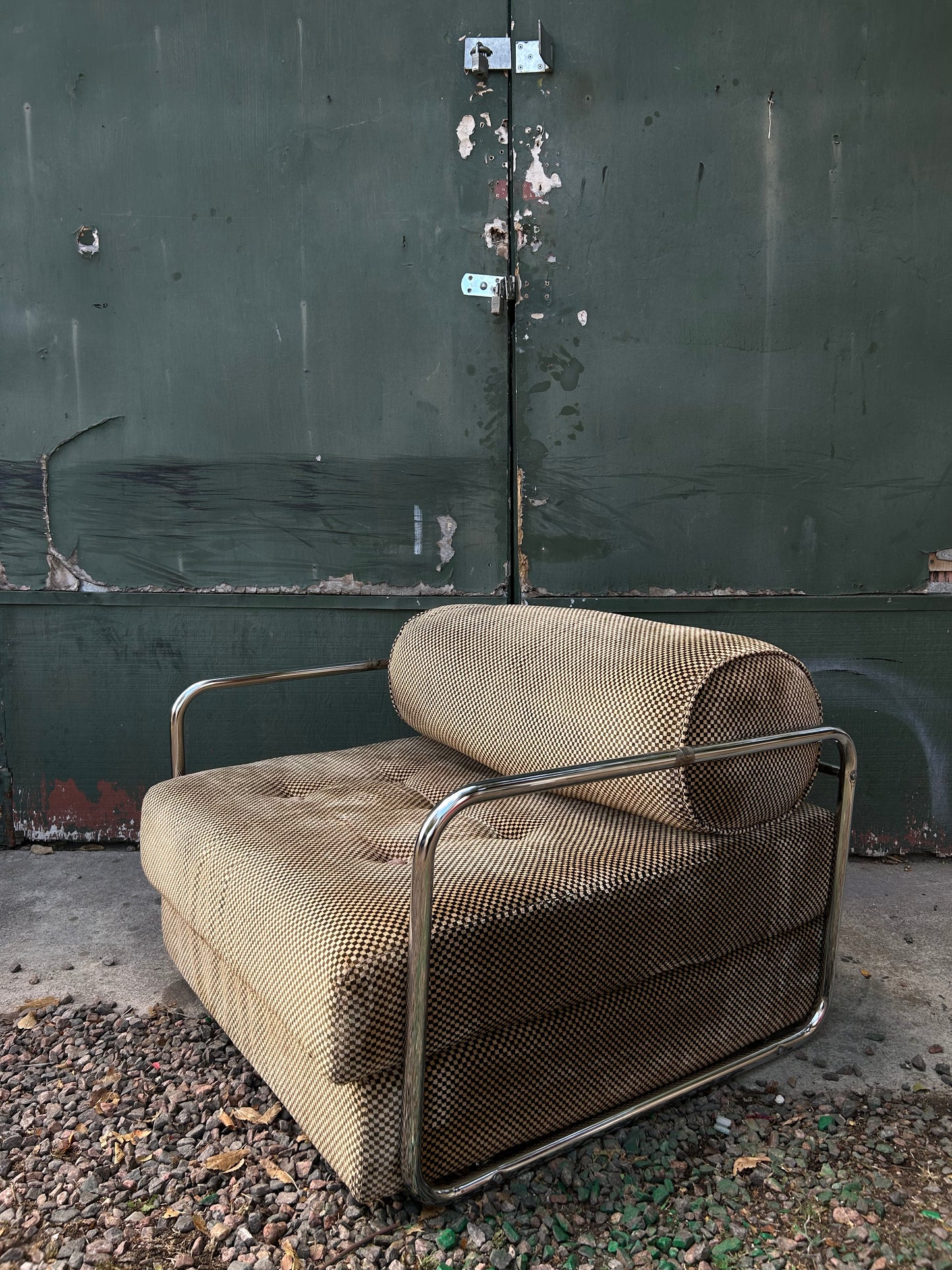 1970s German Velvet & Chrome Fold-Out Lounge