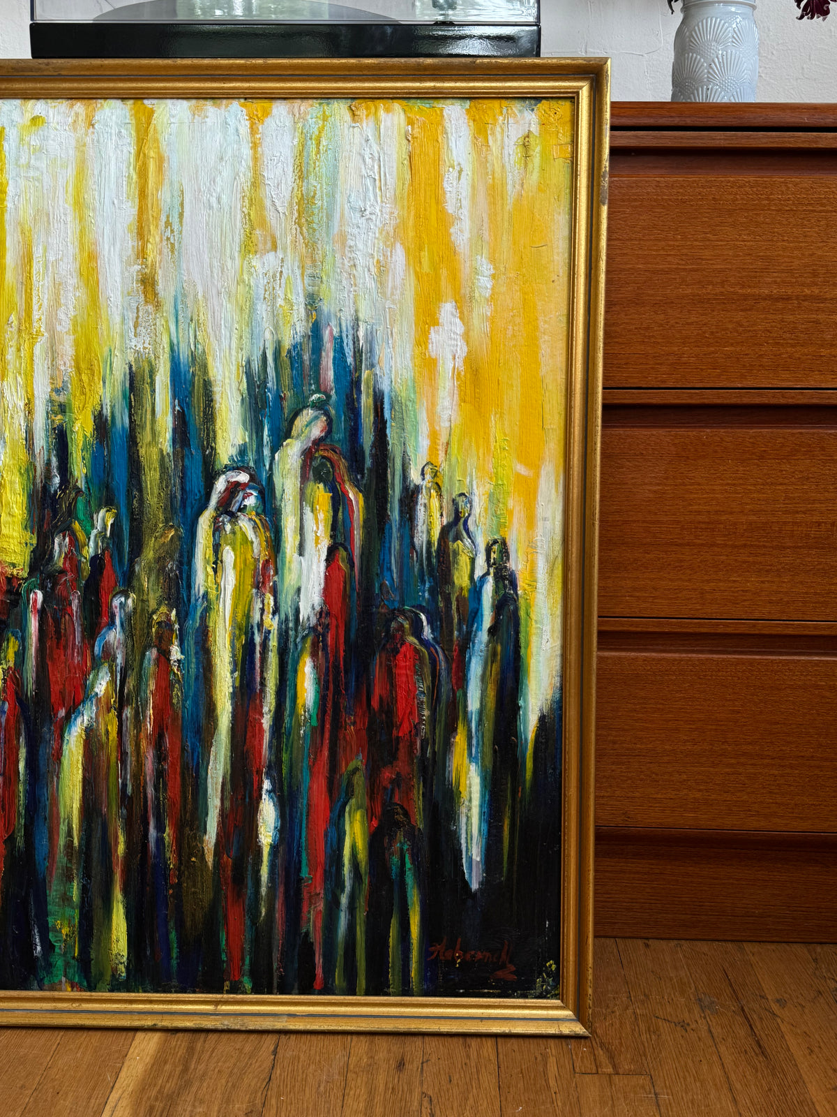 Mid Century Abstract Figural Oil Painting