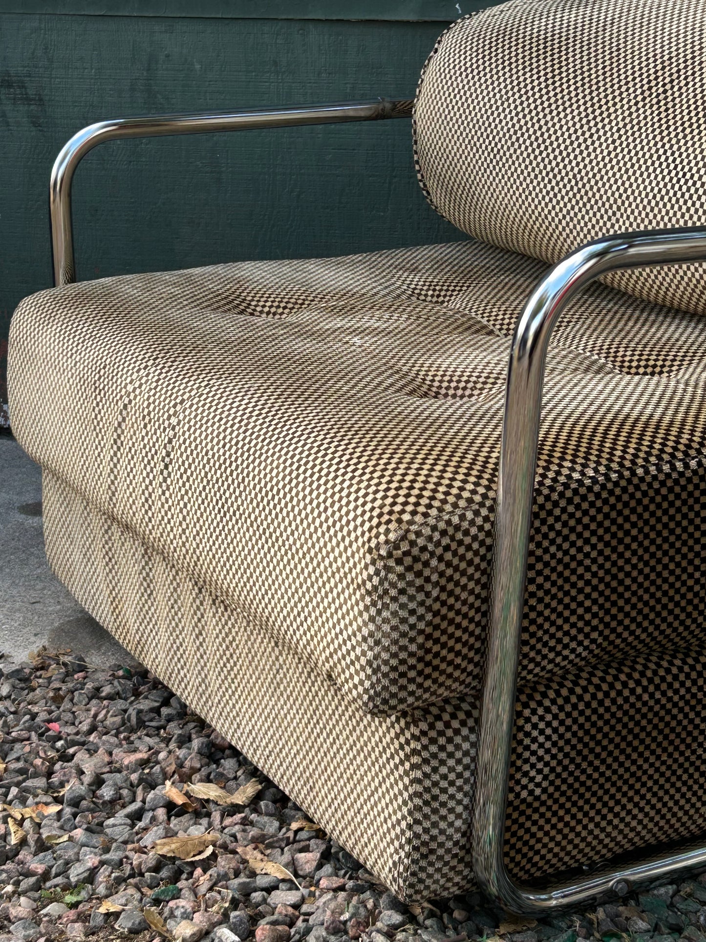 1970s German Velvet & Chrome Fold-Out Lounge