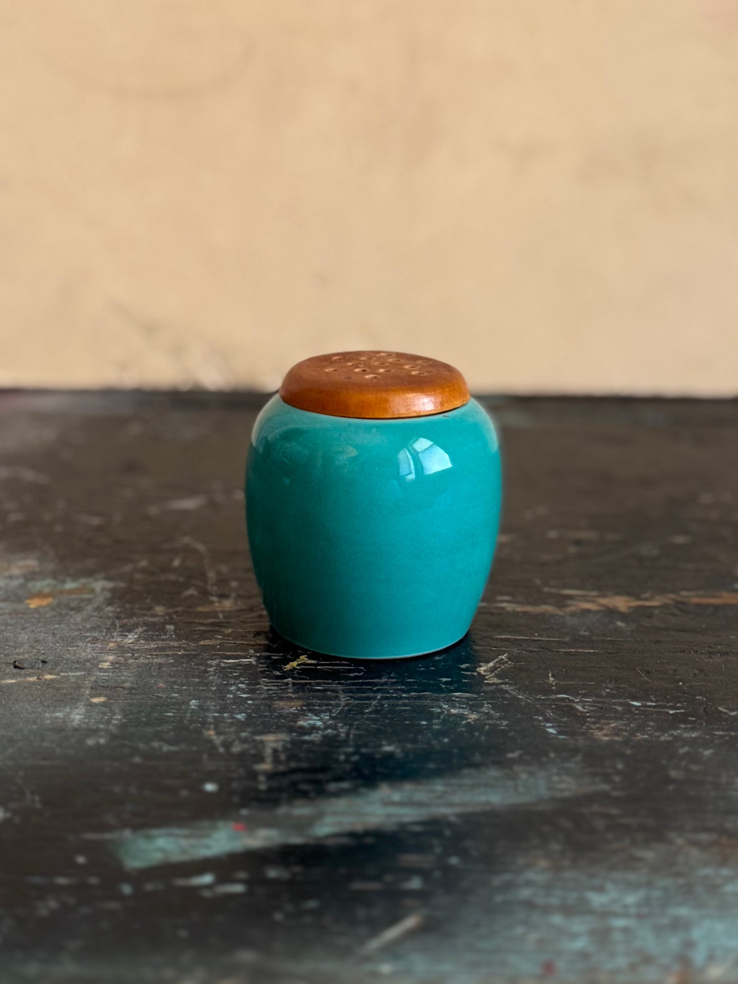 Swedish Ceramic and Teak Salt Shaker