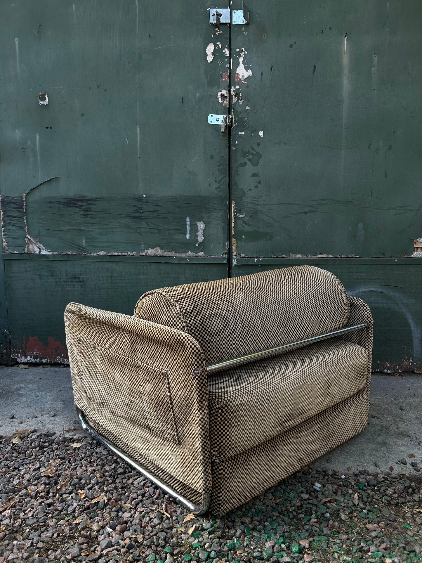 1970s German Velvet & Chrome Fold-Out Lounge