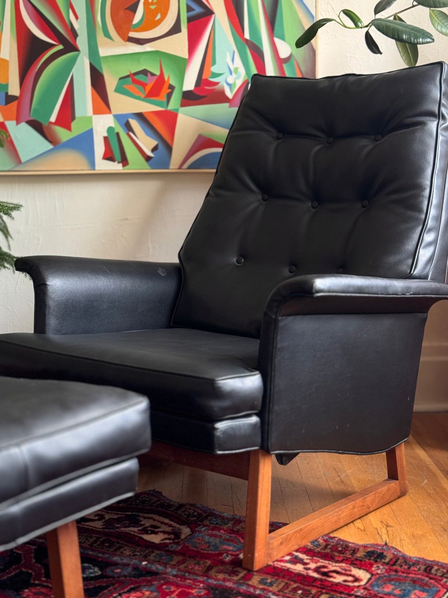 1960s Milo Baughman for Thayer Coggin Walnut Base Reclining Lounge Chair & Ottoman
