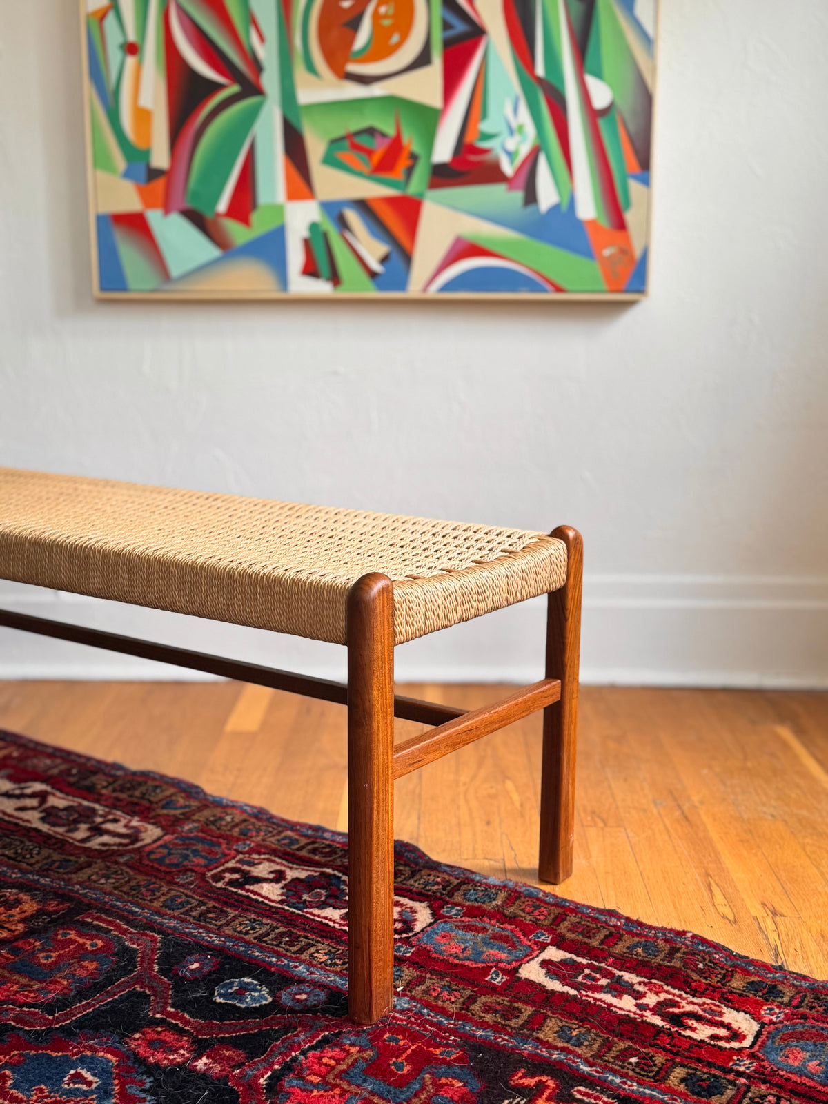 Danish Teak & Paper-cord Bench