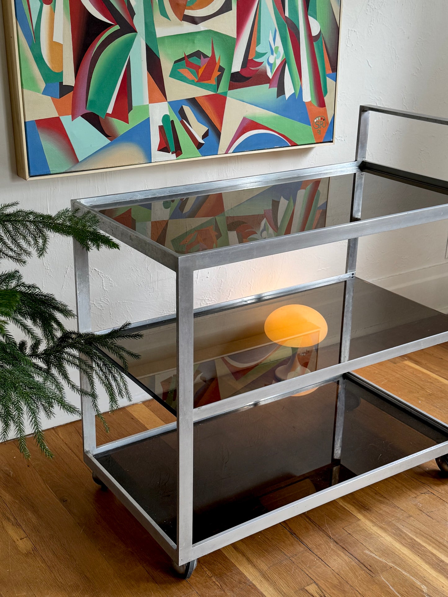 1950s 3-tier Smoked Glass Hifi Cart