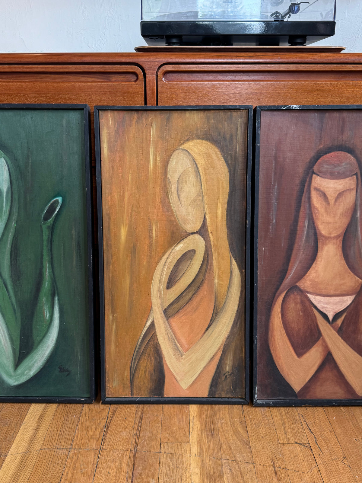 Set of Mid Century Abstract Figural Oil Paintings