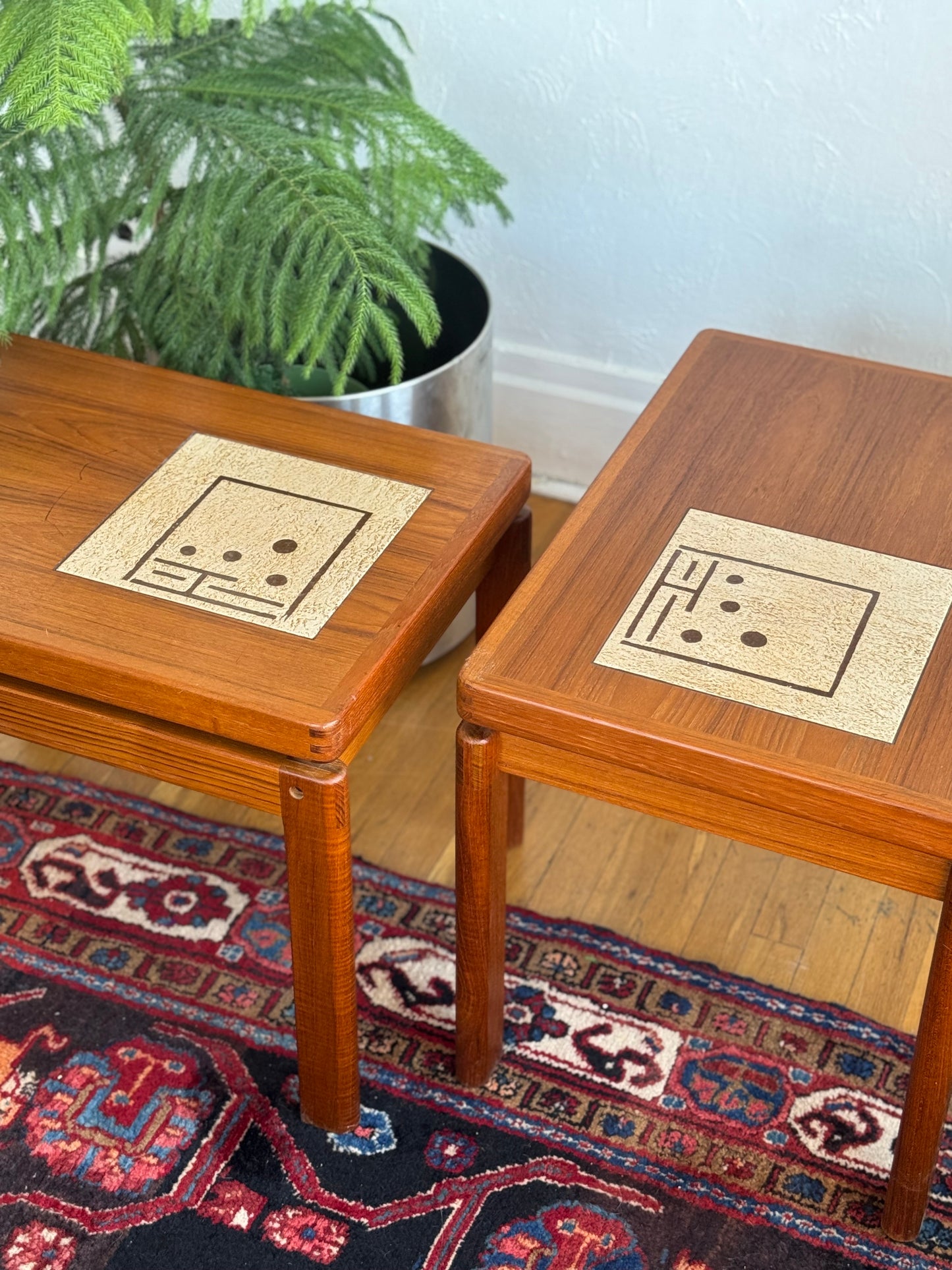 1960s HW Klein for Bramin Solid Teak Tile Inlay Table Set