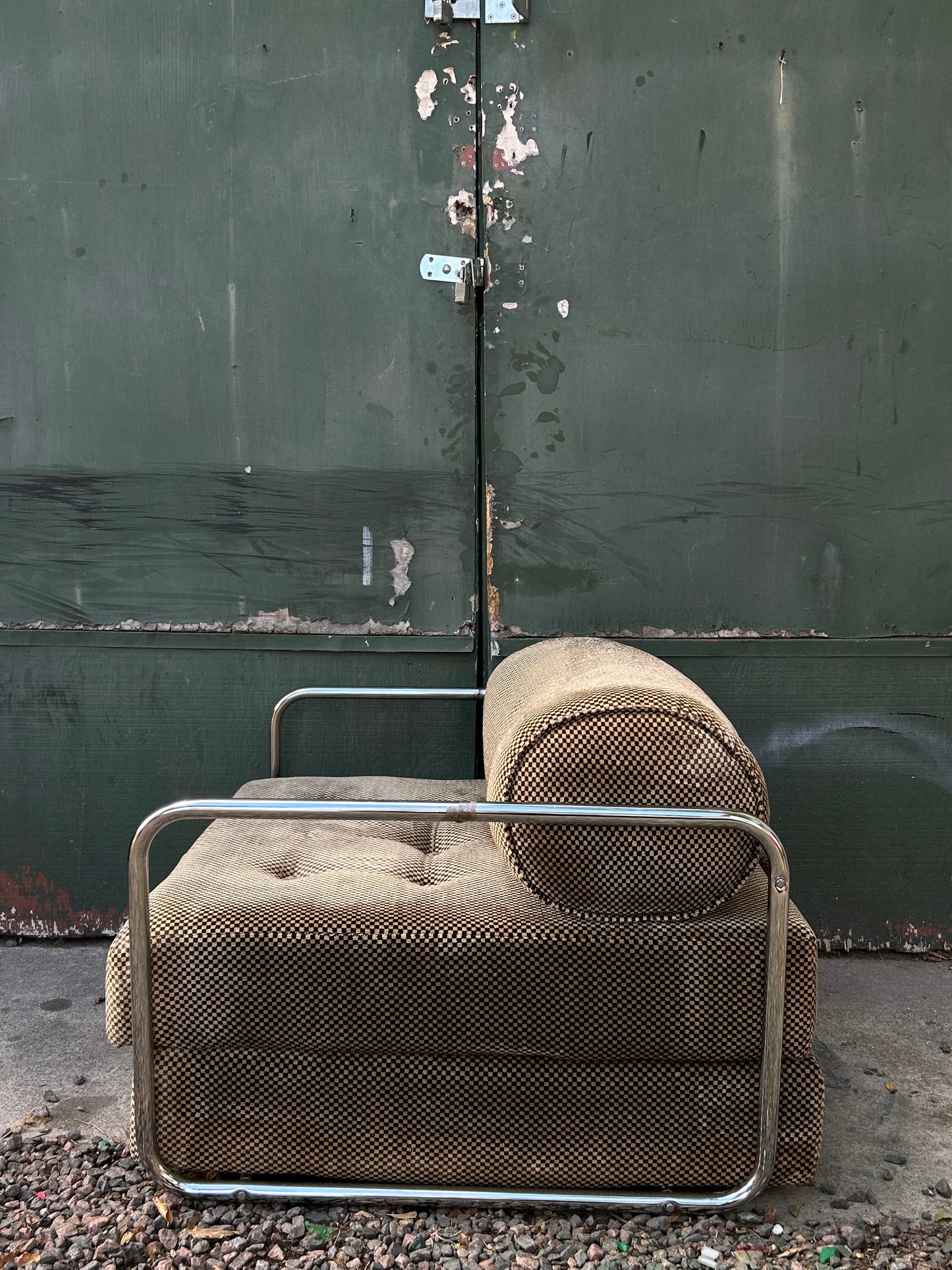 1970s German Velvet & Chrome Fold-Out Lounge
