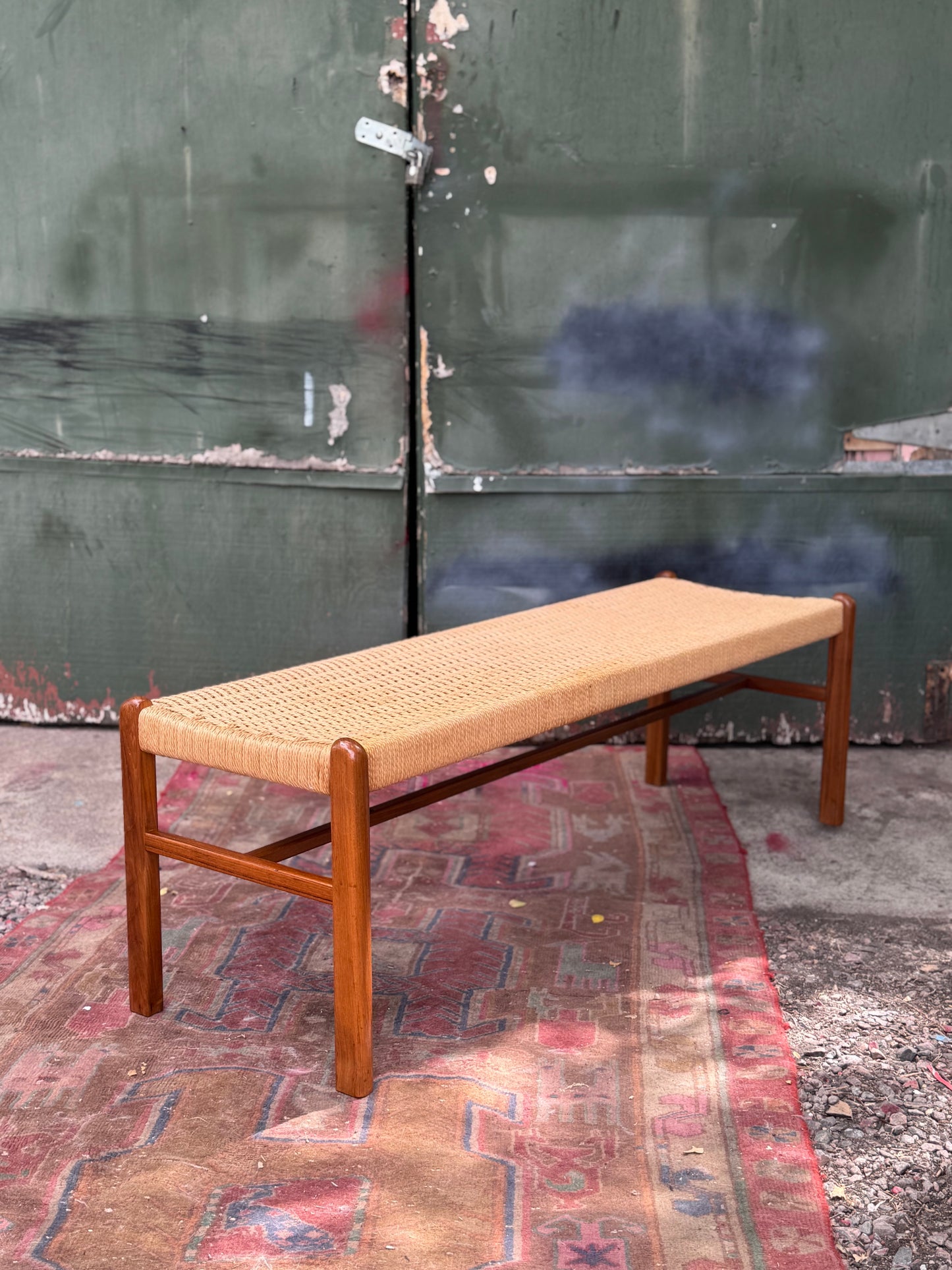 Danish Teak & Paper-cord Bench