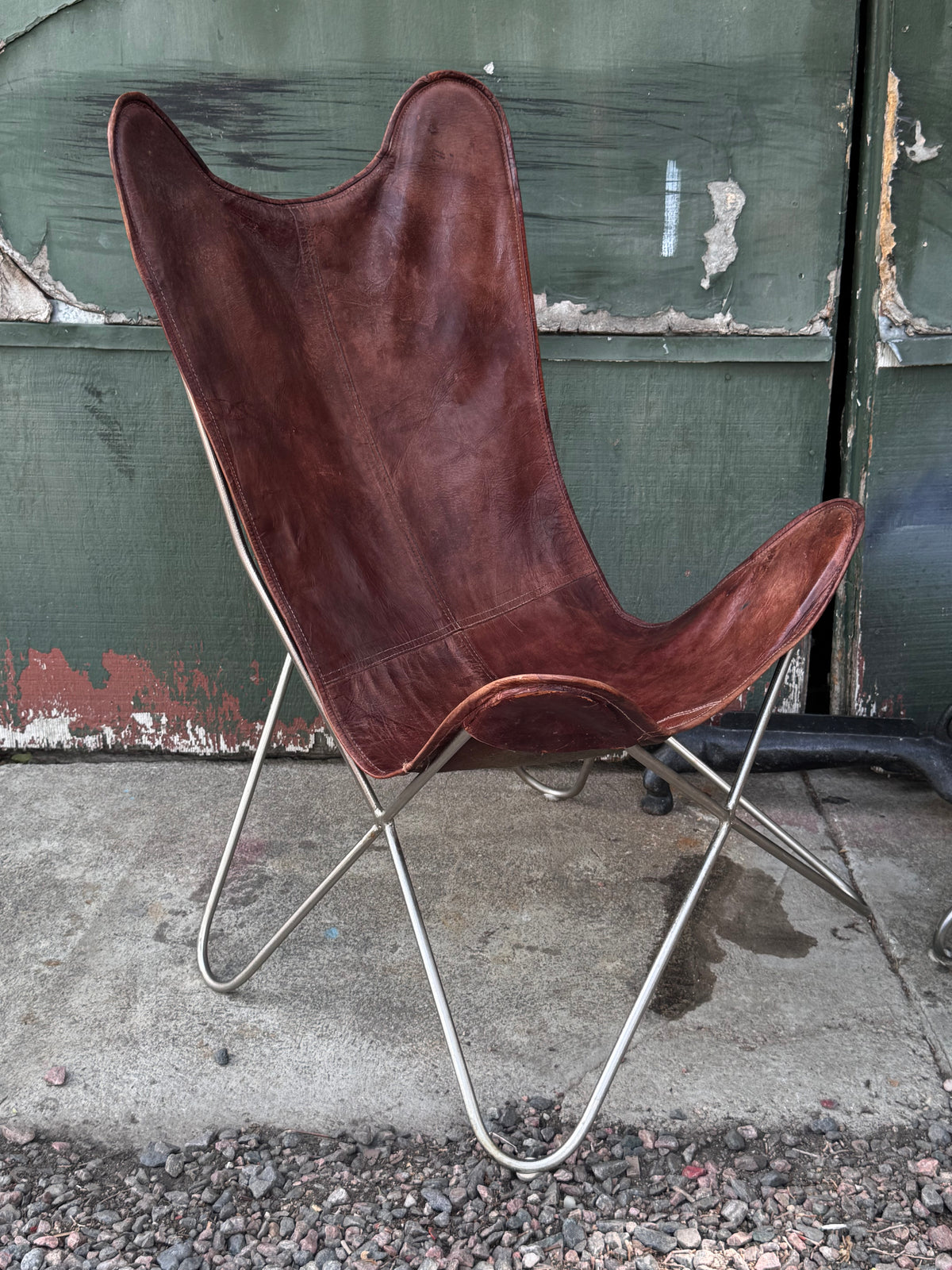 Mid Century Leather Handmade Butterfly Lounges Chair Set