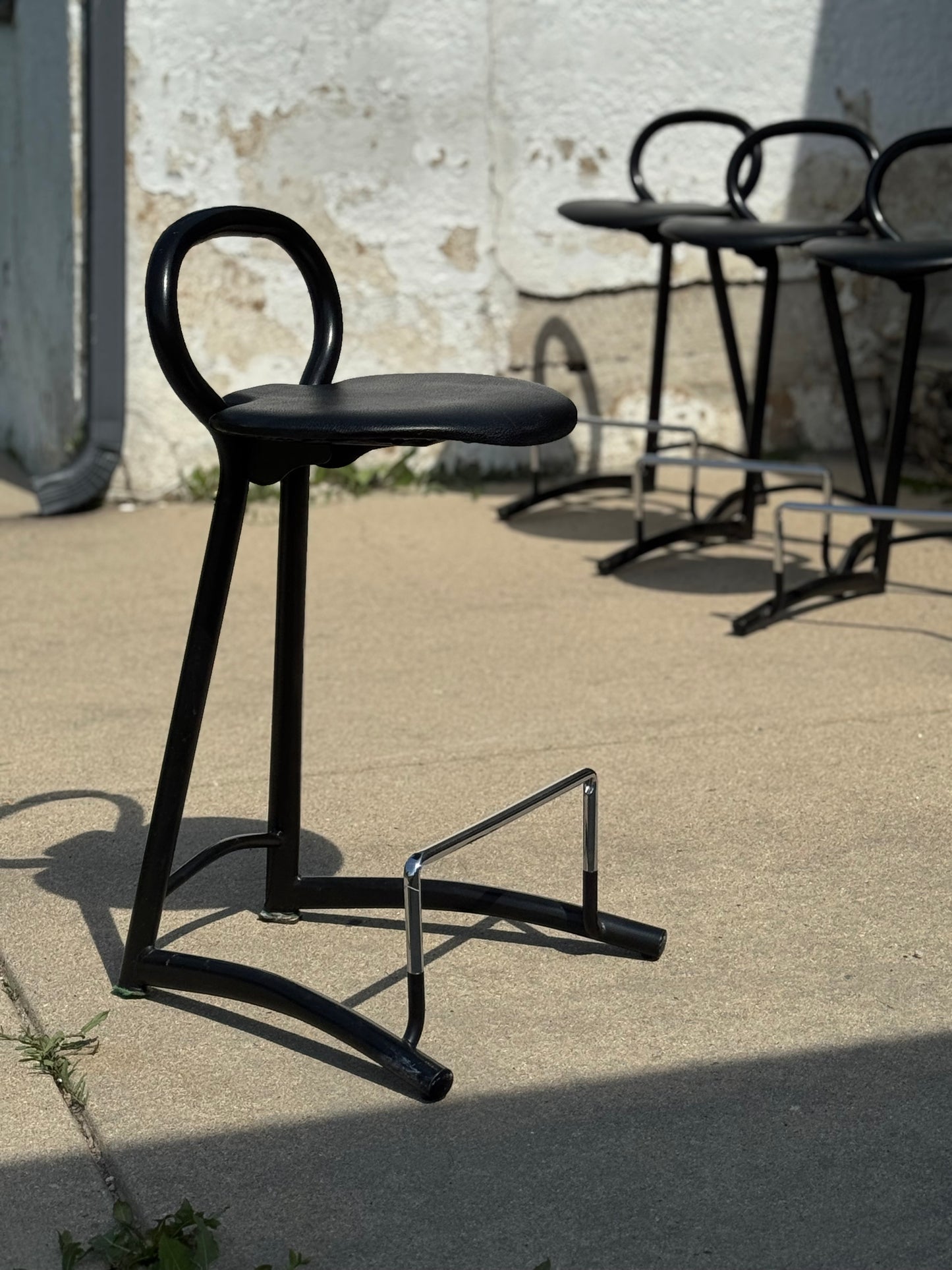 1980s Post Modern Leather Stool Set