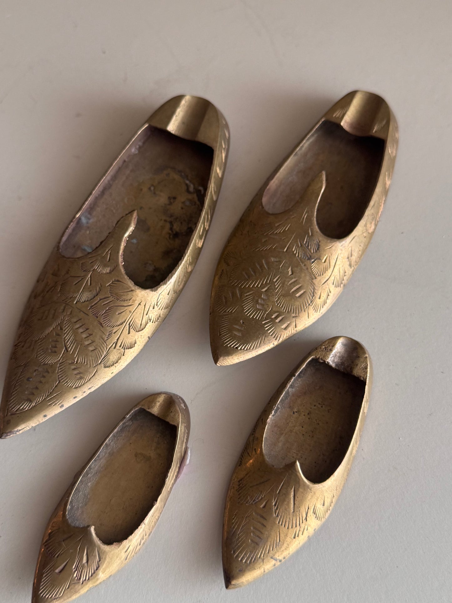 Vintage Brass Slipper Ashtray Set