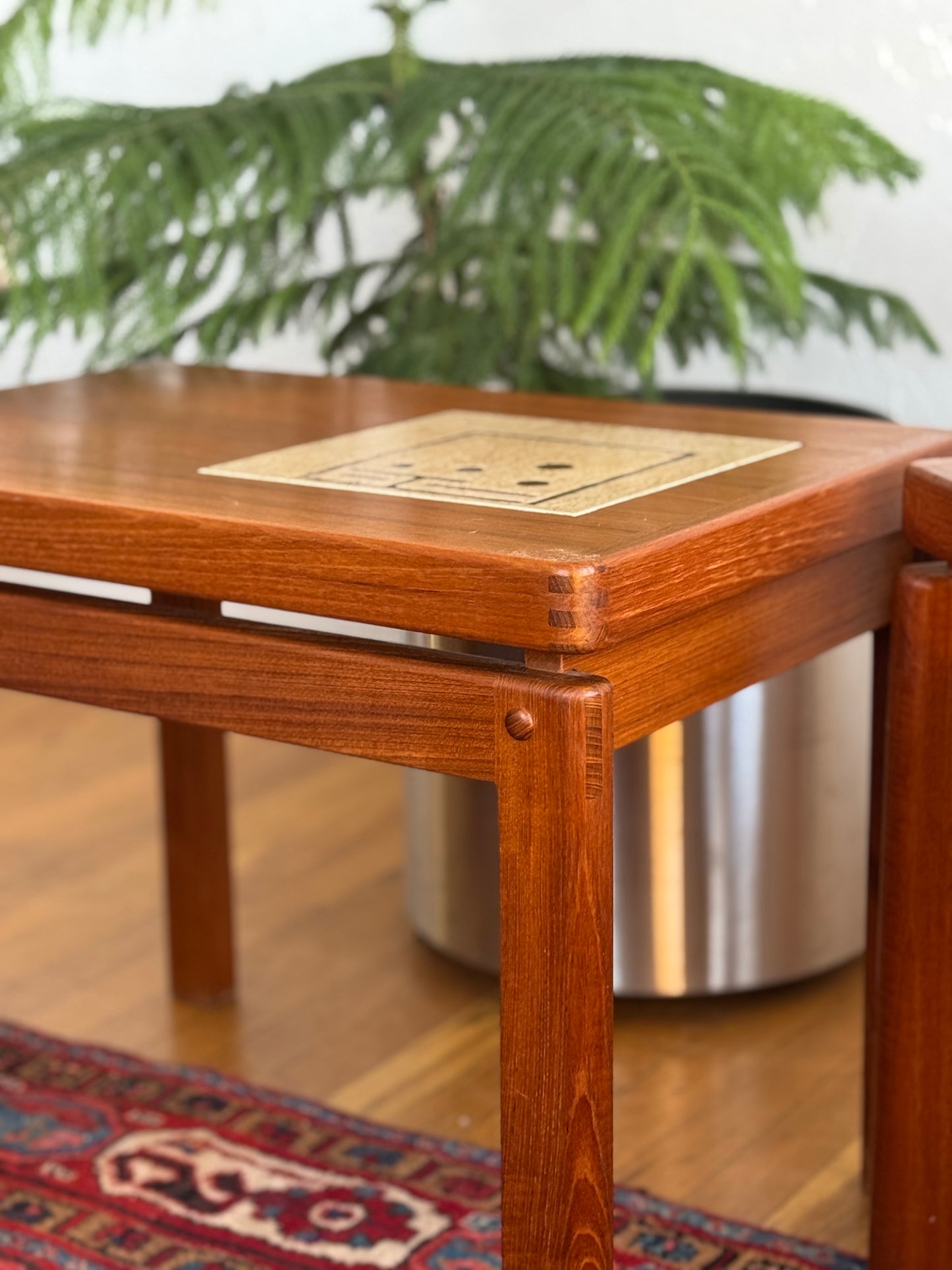1960s HW Klein for Bramin Solid Teak Tile Inlay Table Set