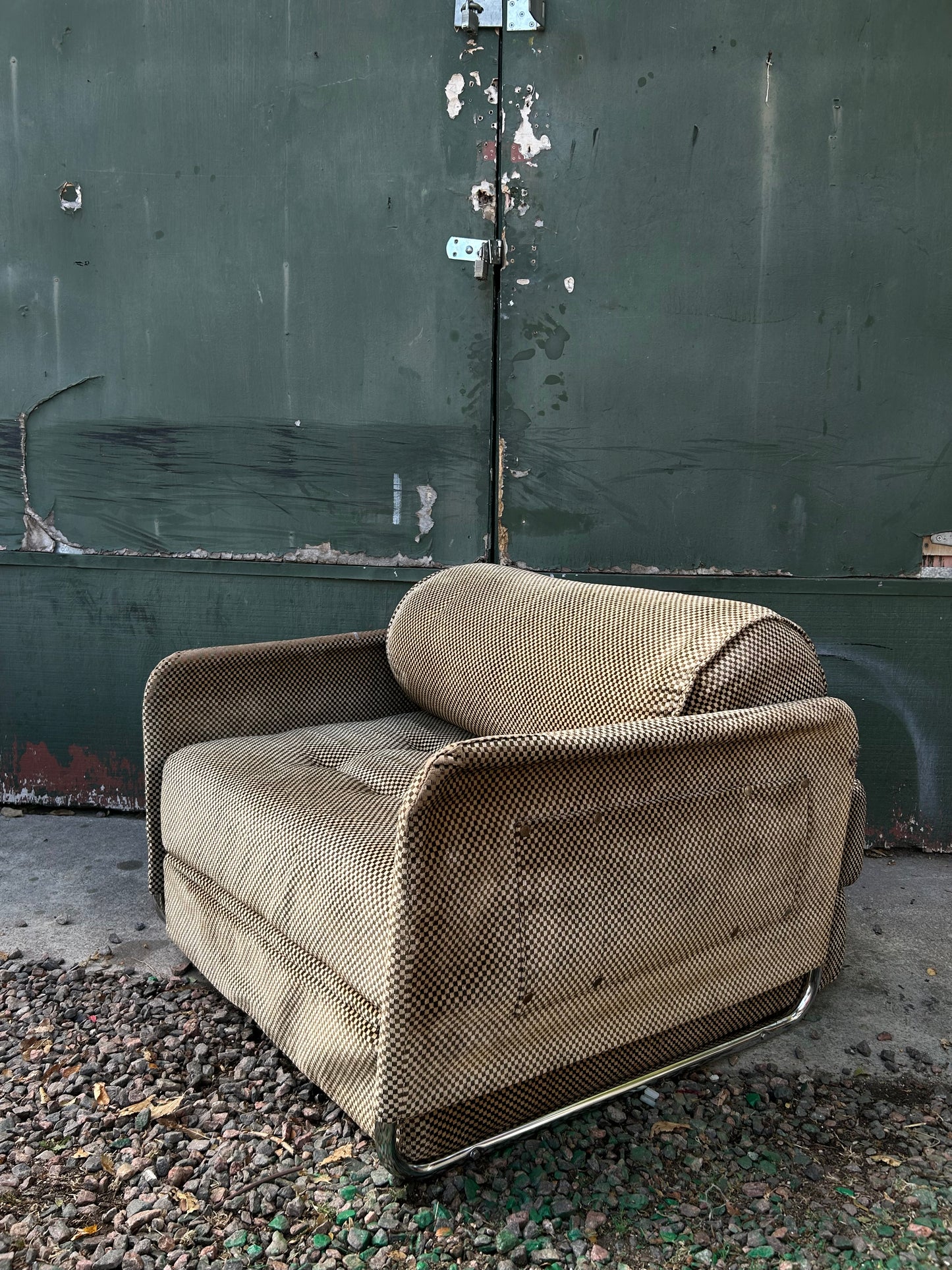 1970s German Velvet & Chrome Fold-Out Lounge