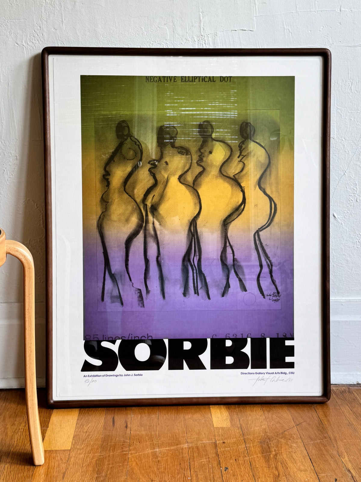 "Negative Elliptical Dot” Signed Exhibition Litograph in Solid Walnut