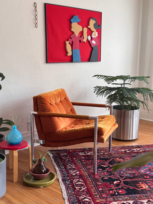 1970s Orange Velvet Corduroy Lounge Chair