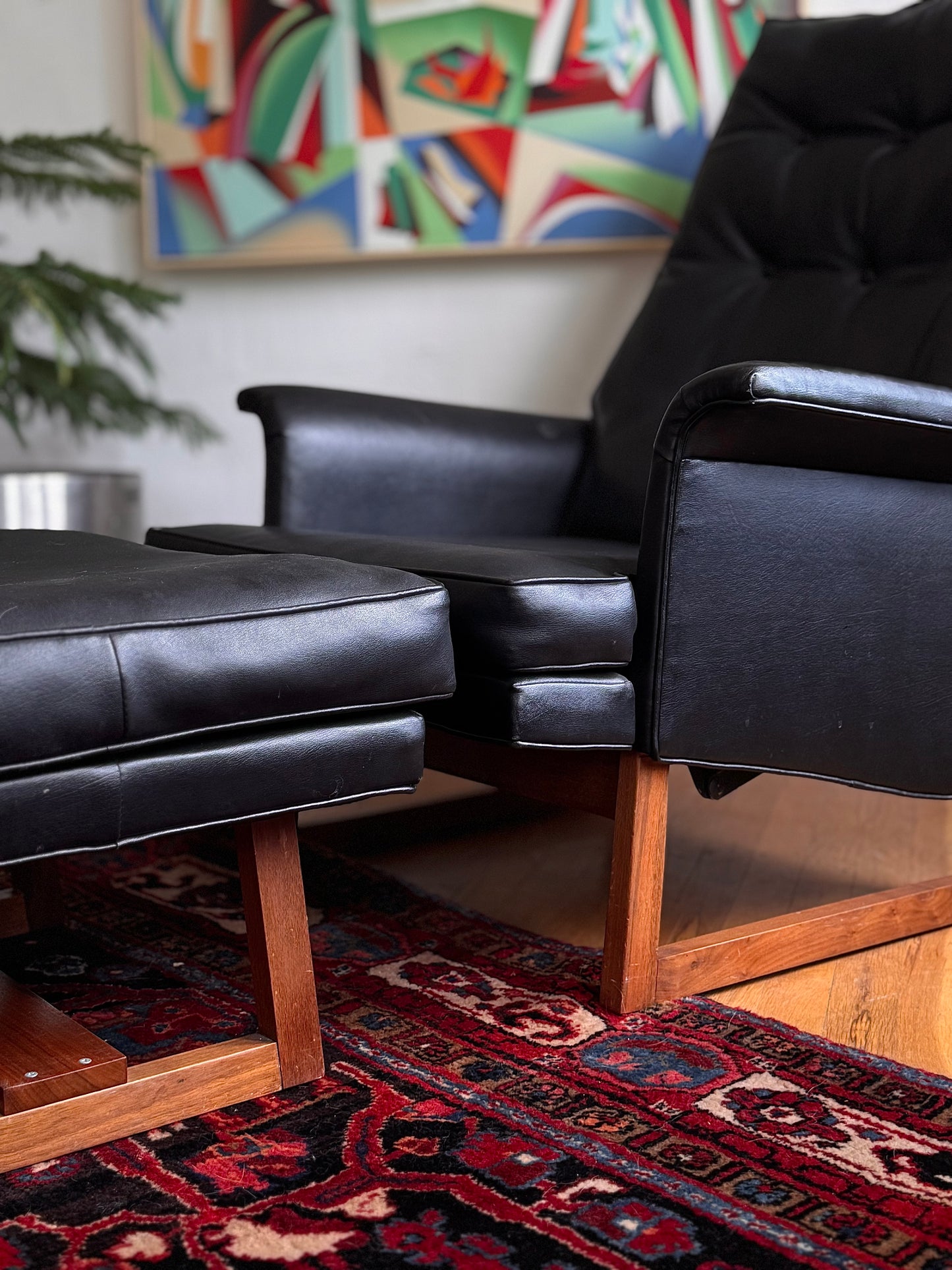 1960s Milo Baughman for Thayer Coggin Walnut Base Reclining Lounge Chair & Ottoman