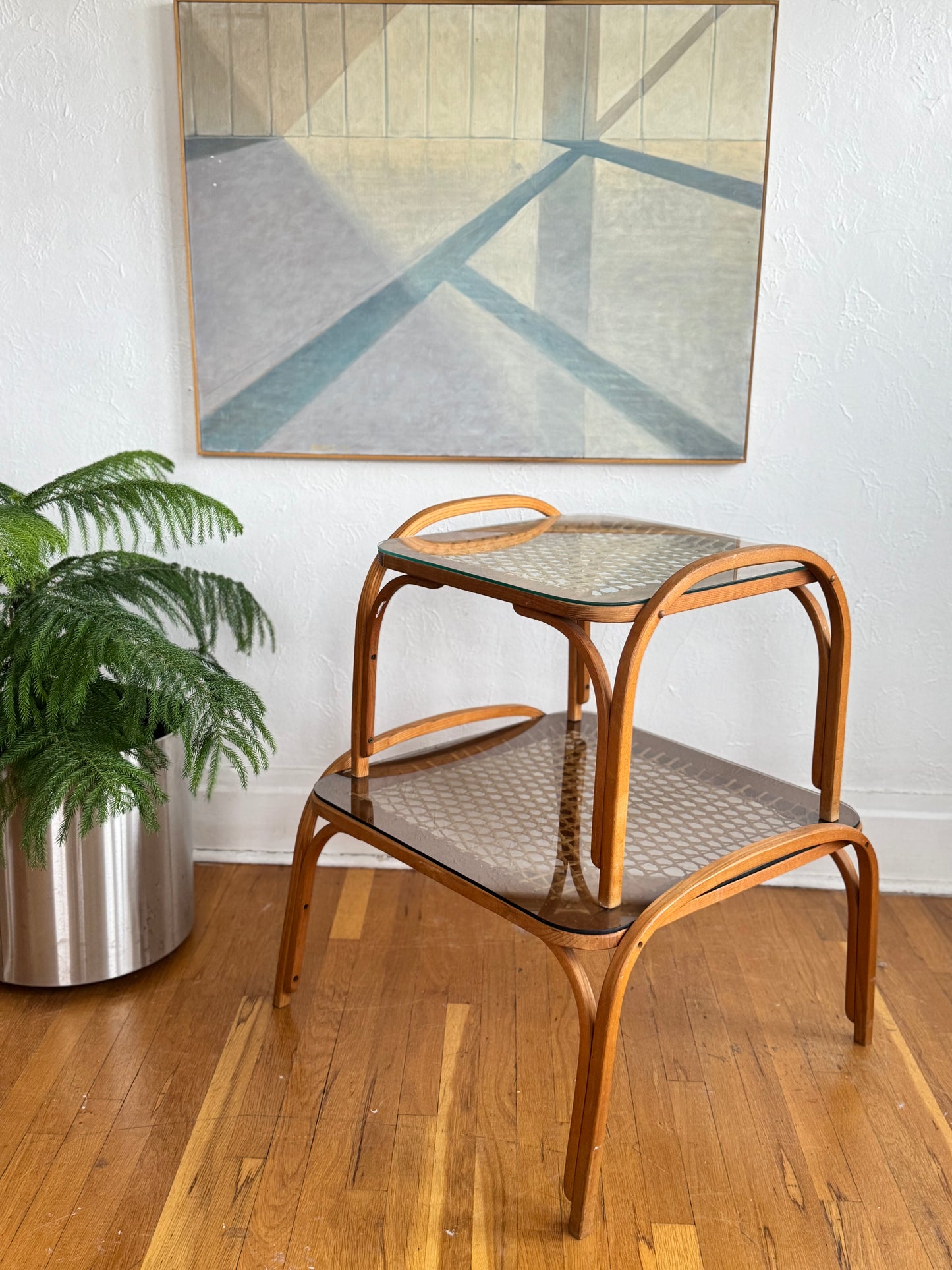 Woven Rawhide Side Table & Coffee Table by Carl Koch for Vermont Tubbs