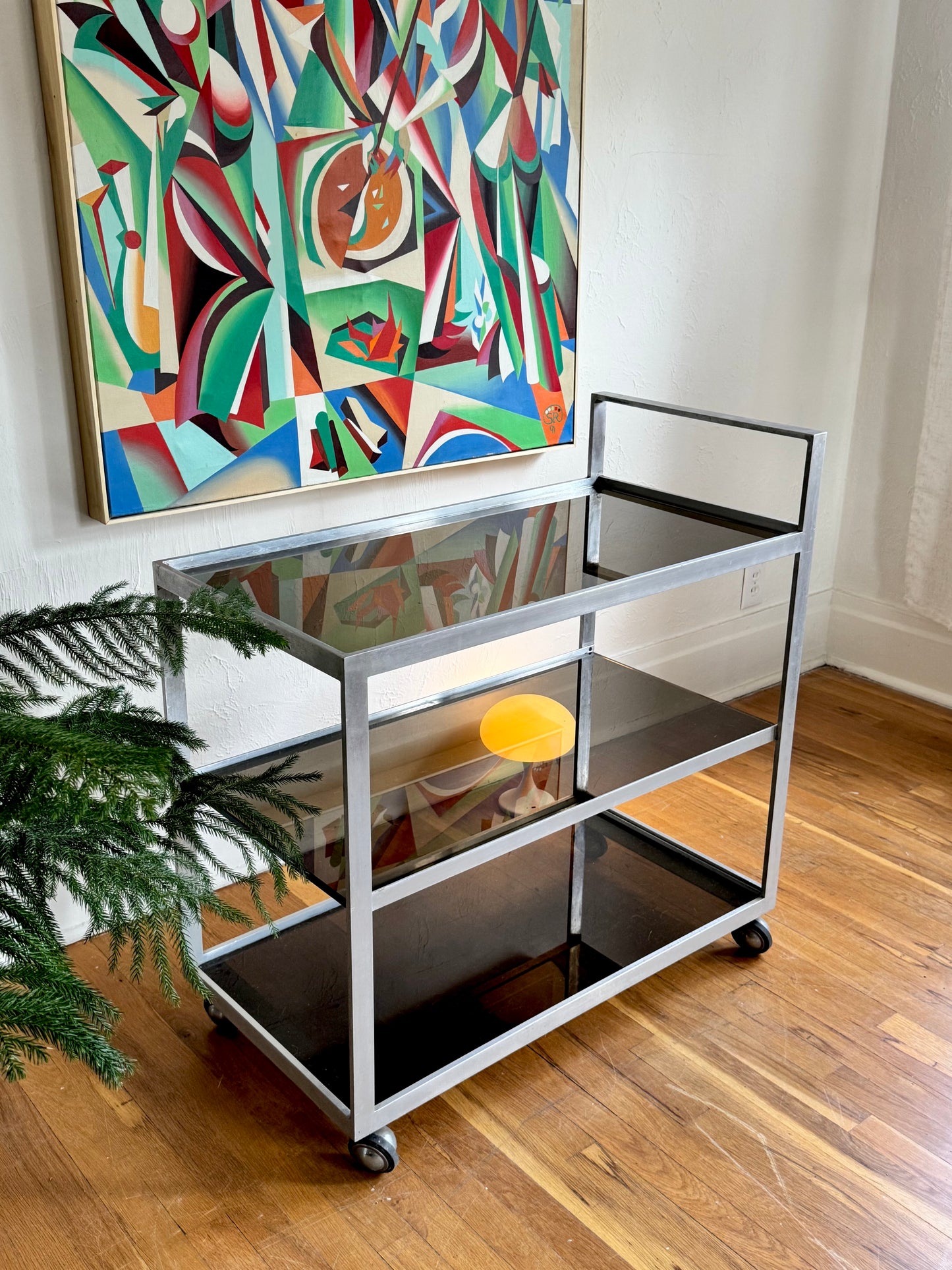 1950s 3-tier Smoked Glass Hifi Cart