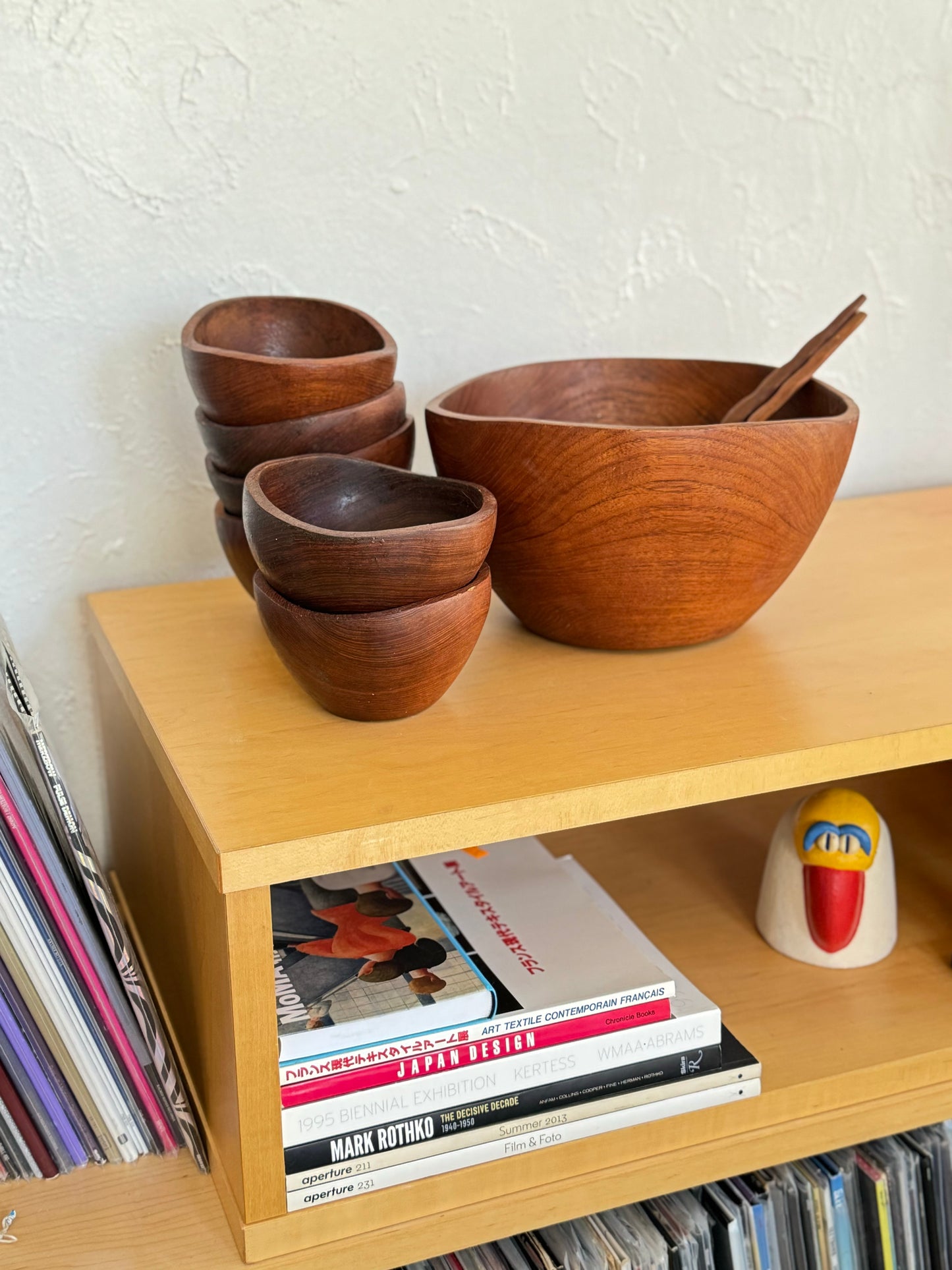 Vintage hand carved teak bowl set