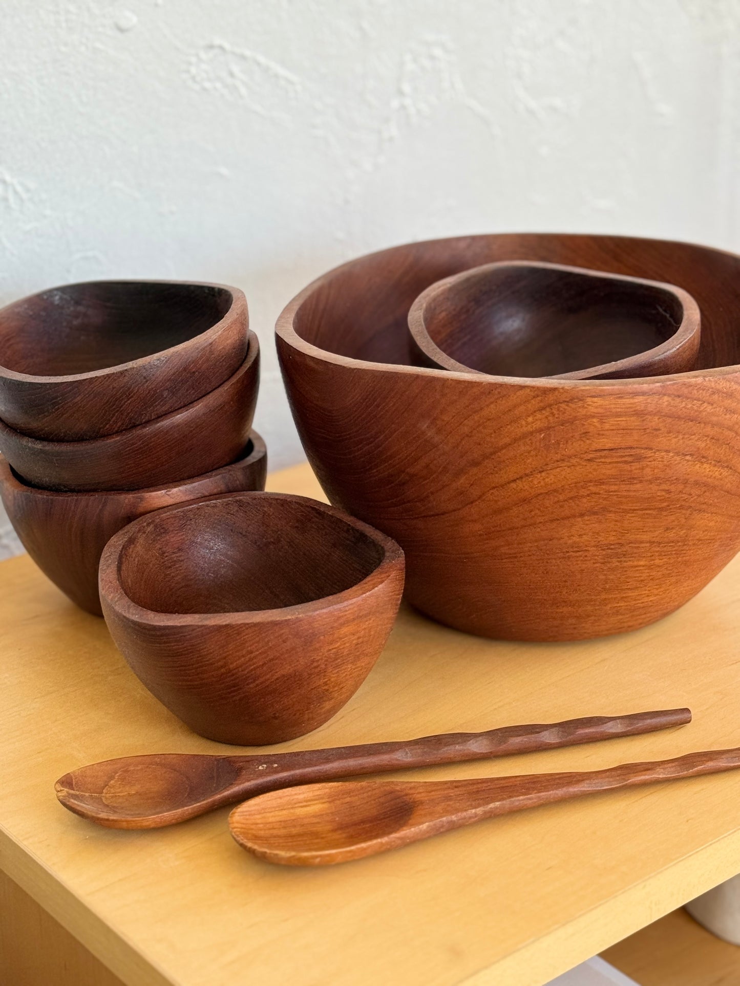 Vintage hand carved teak bowl set