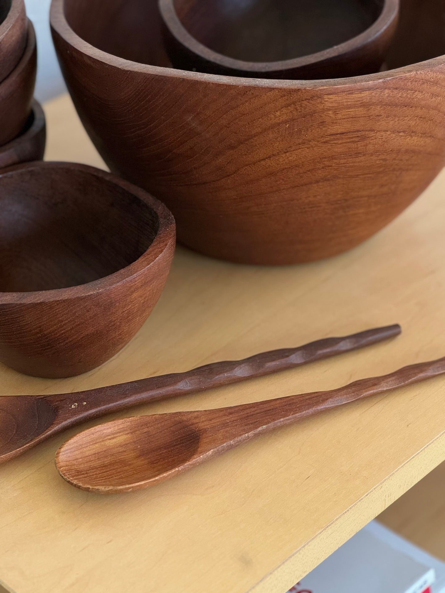 Vintage hand carved teak bowl set