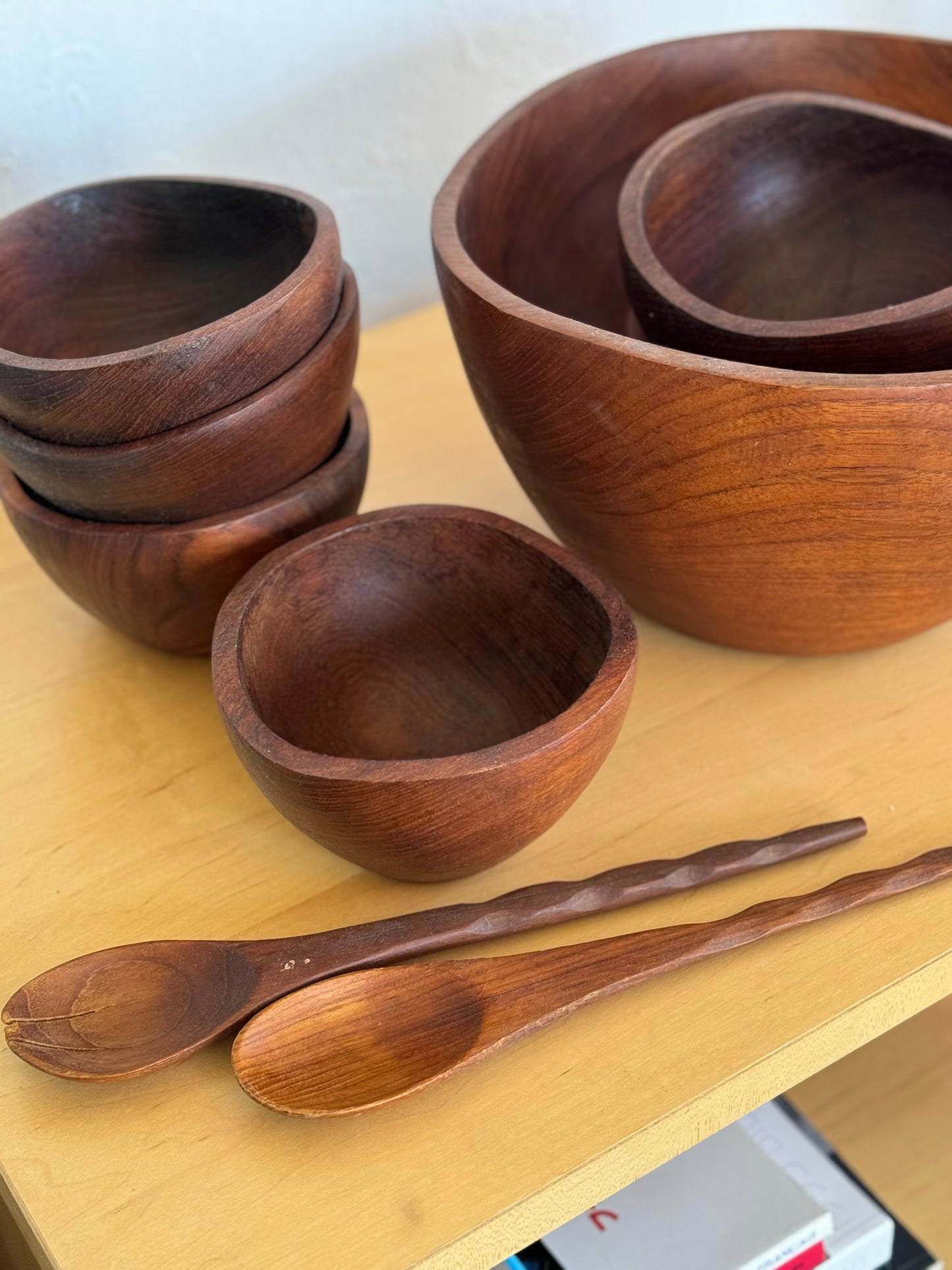 Vintage hand carved teak bowl set