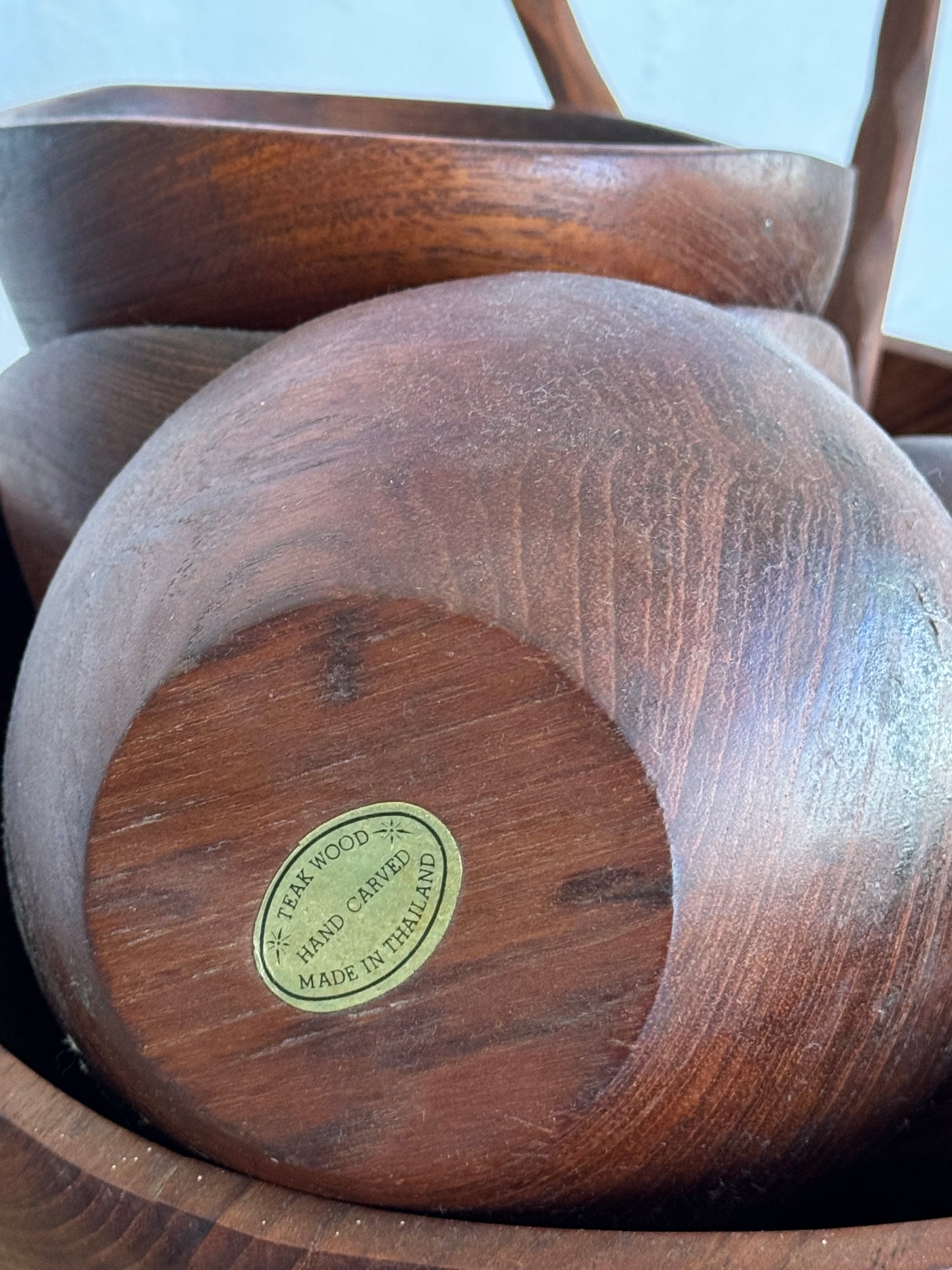 Vintage hand carved teak bowl set