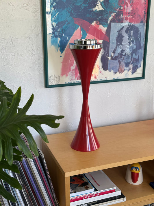 Freestanding tulip base red and chrome metal ashtray