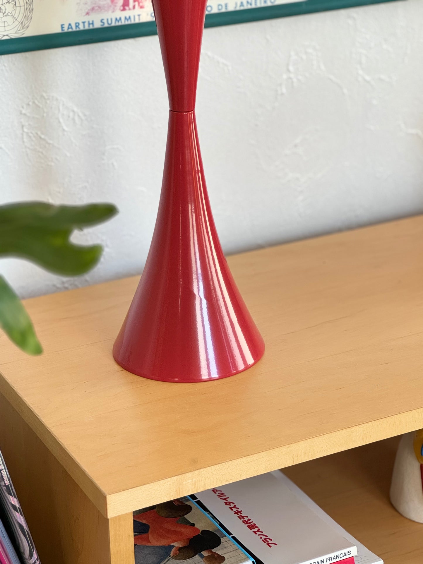 Freestanding tulip base red and chrome metal ashtray