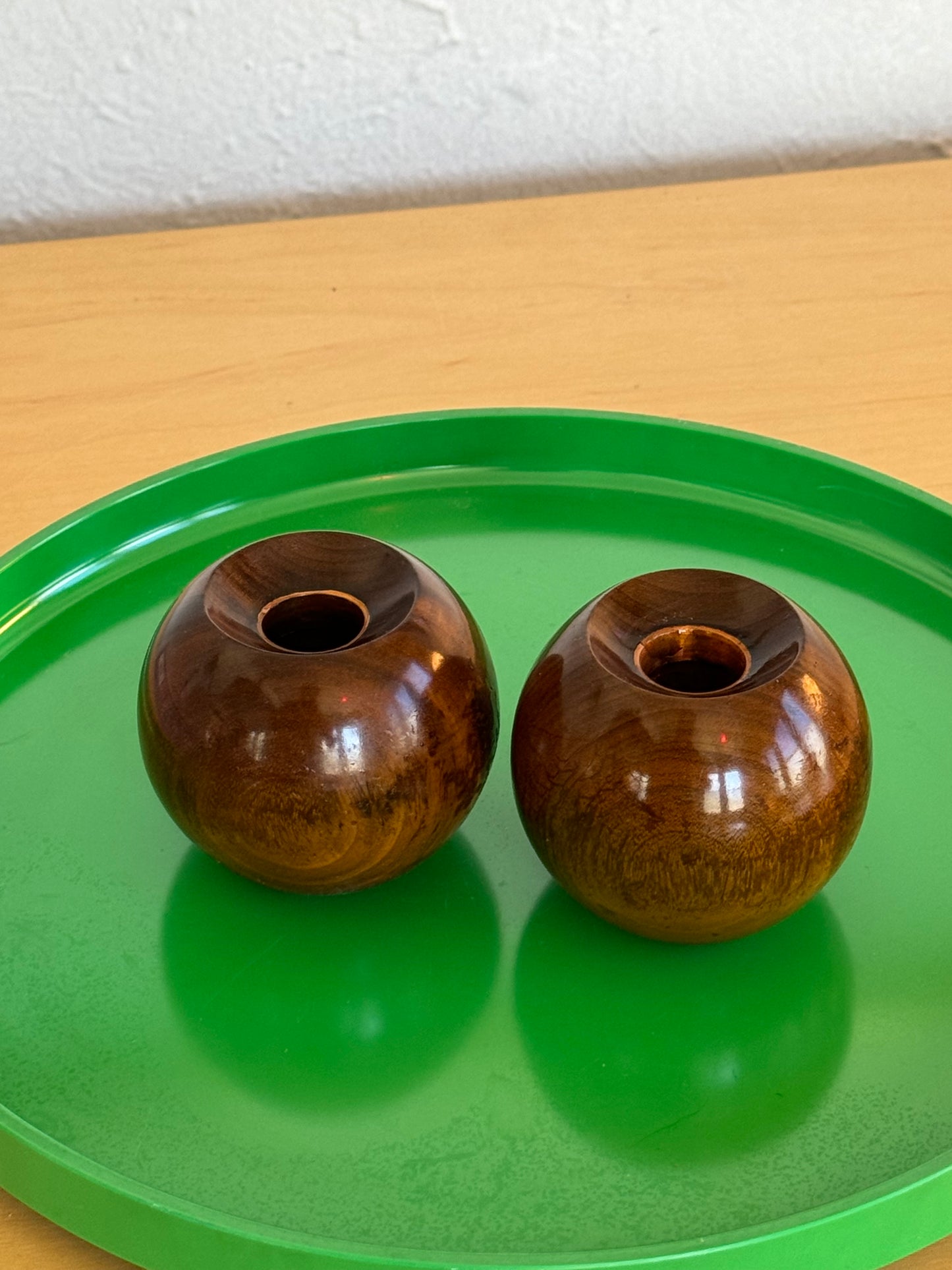 Walnut sphere MCM candle holders