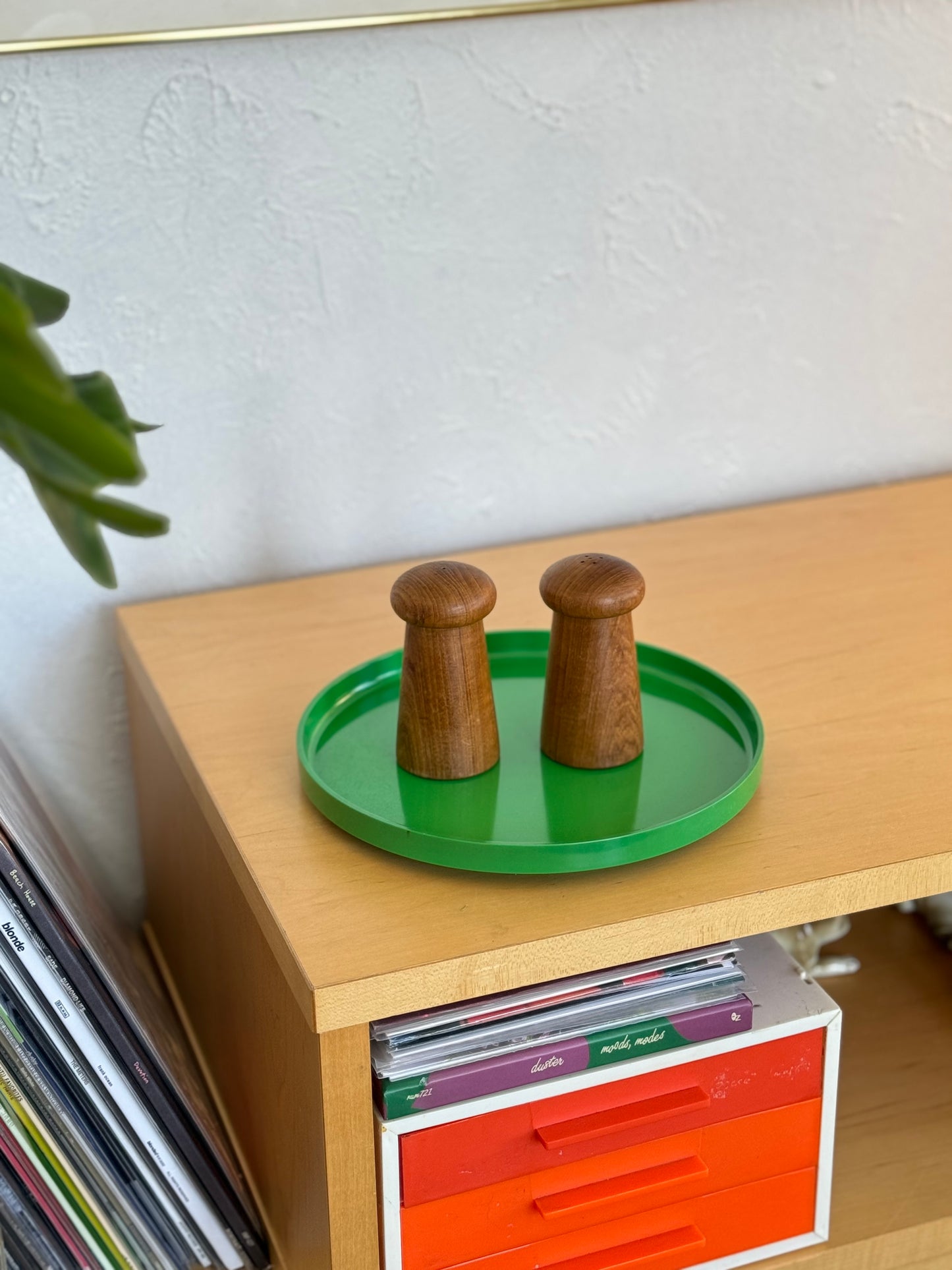 Solid teak mid-century mushroom shakers