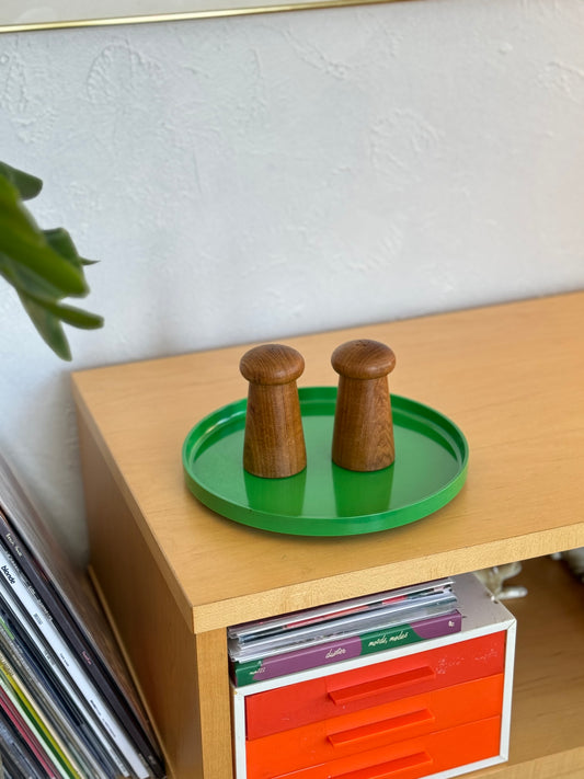 Solid teak mid-century mushroom shakers