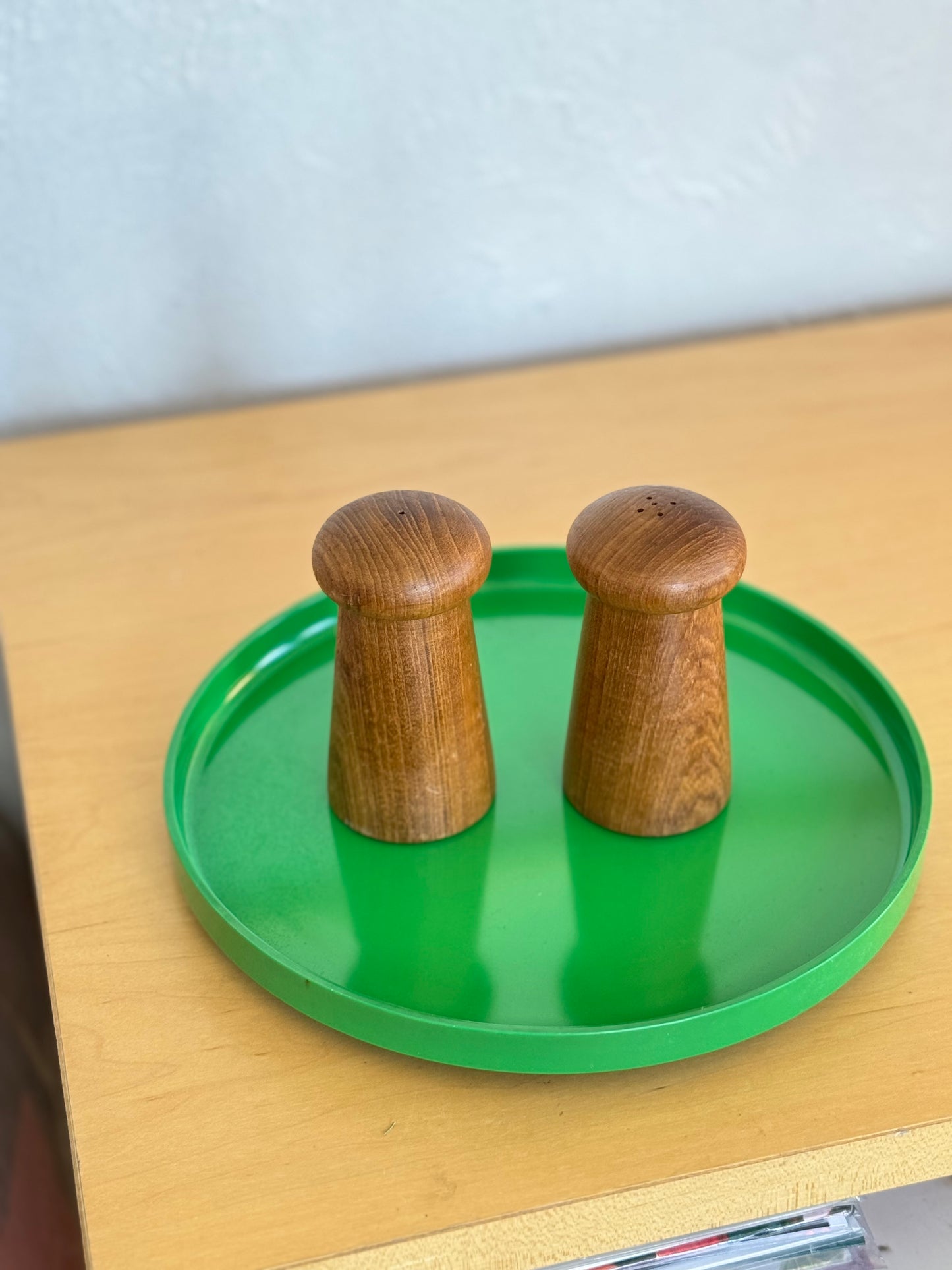 Solid teak mid-century mushroom shakers