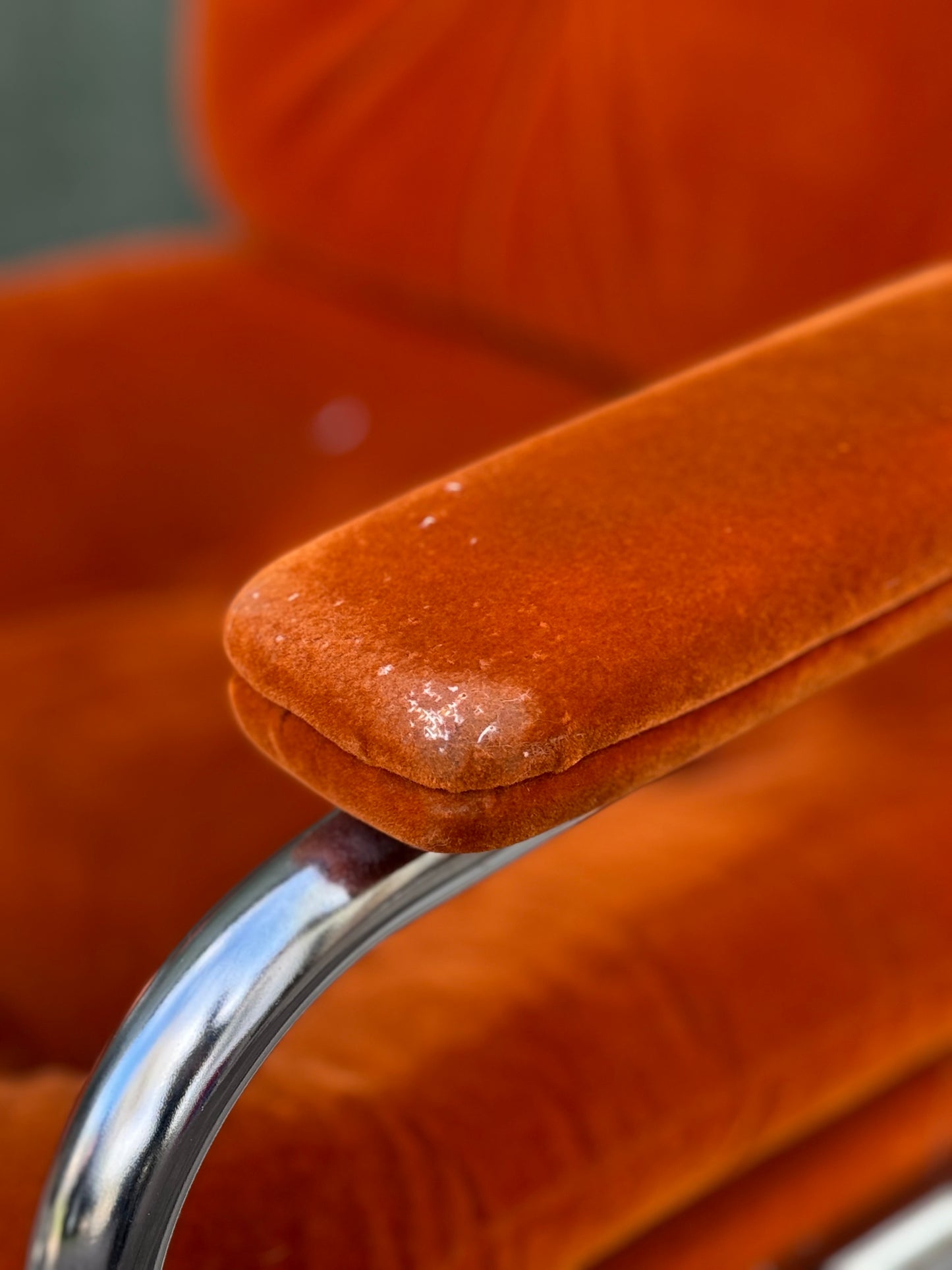 1970s tubular chrome and orange velvet lounge chair