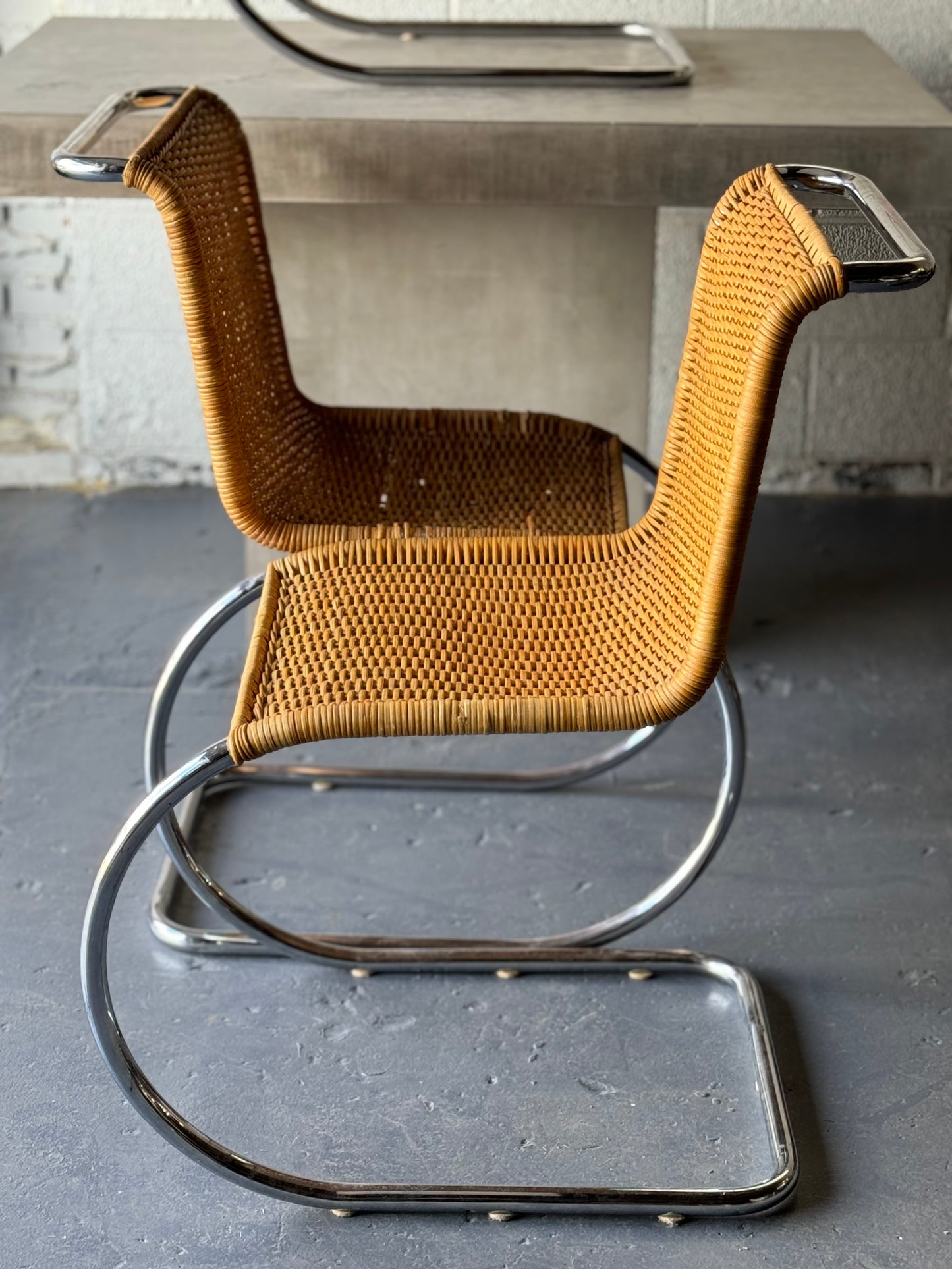 Mies Van Der Rohe MR10 dining chair in rattan and chrome