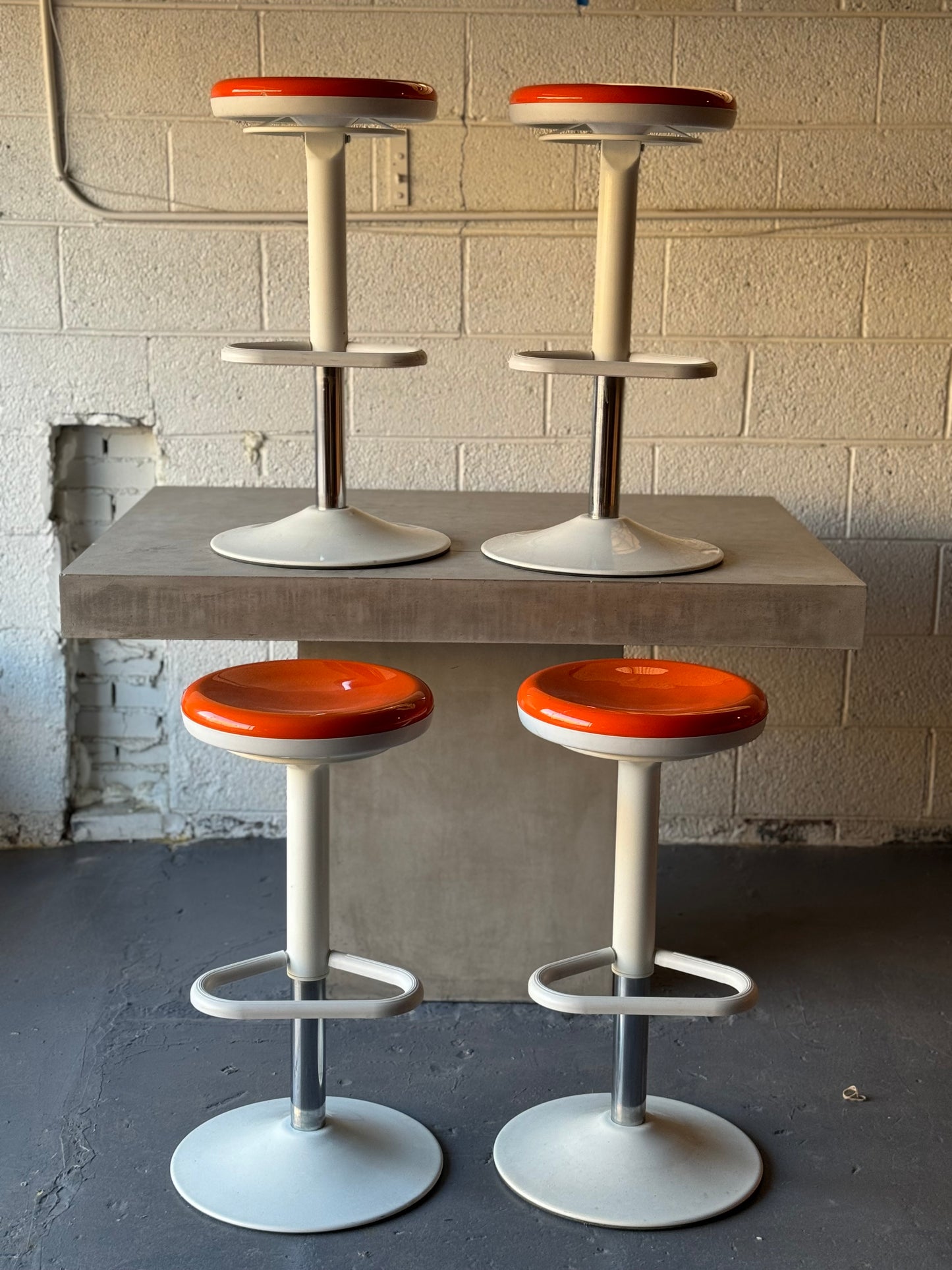 Orange enamel space age barstool set