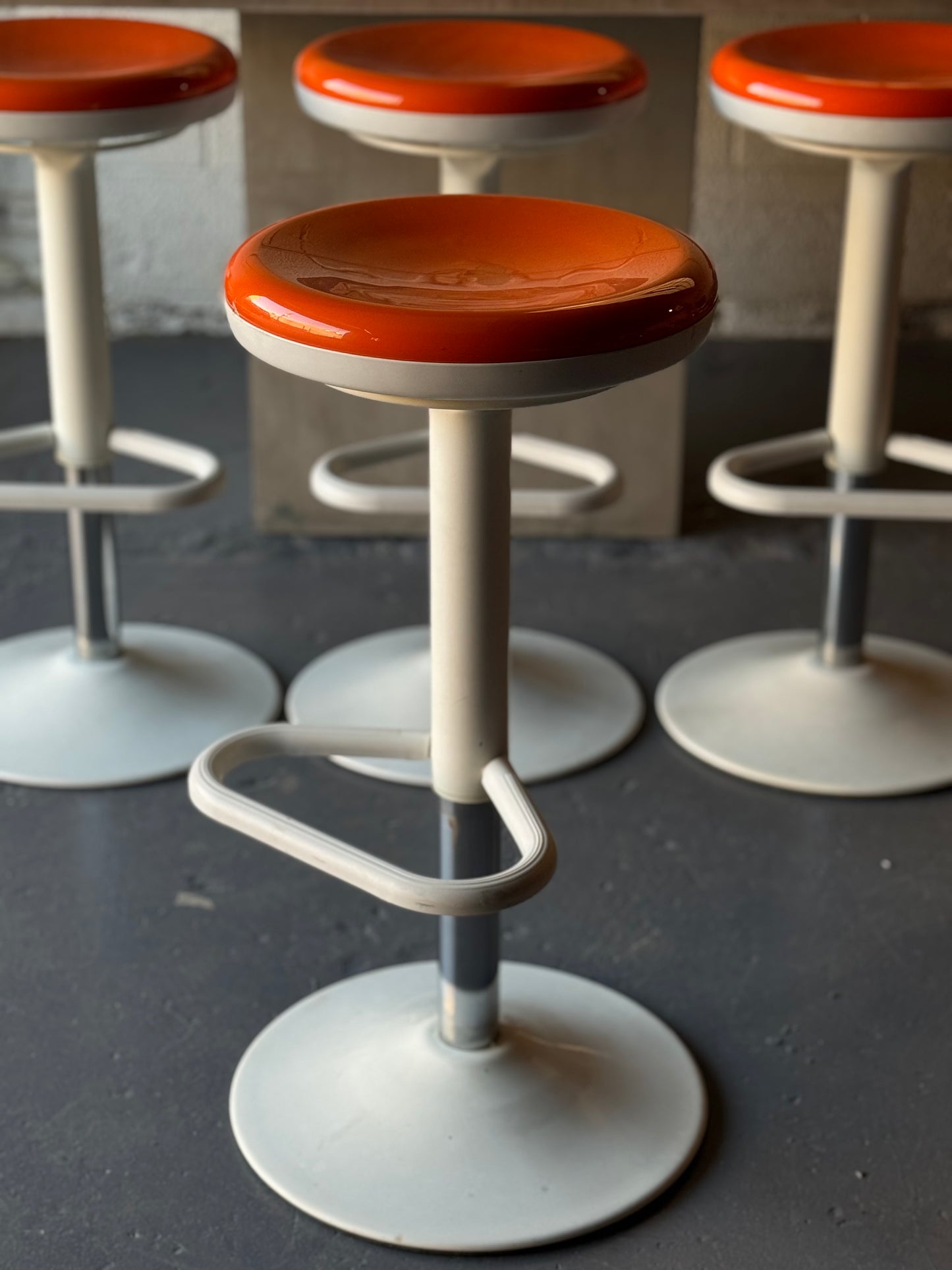 Orange enamel space age barstool set