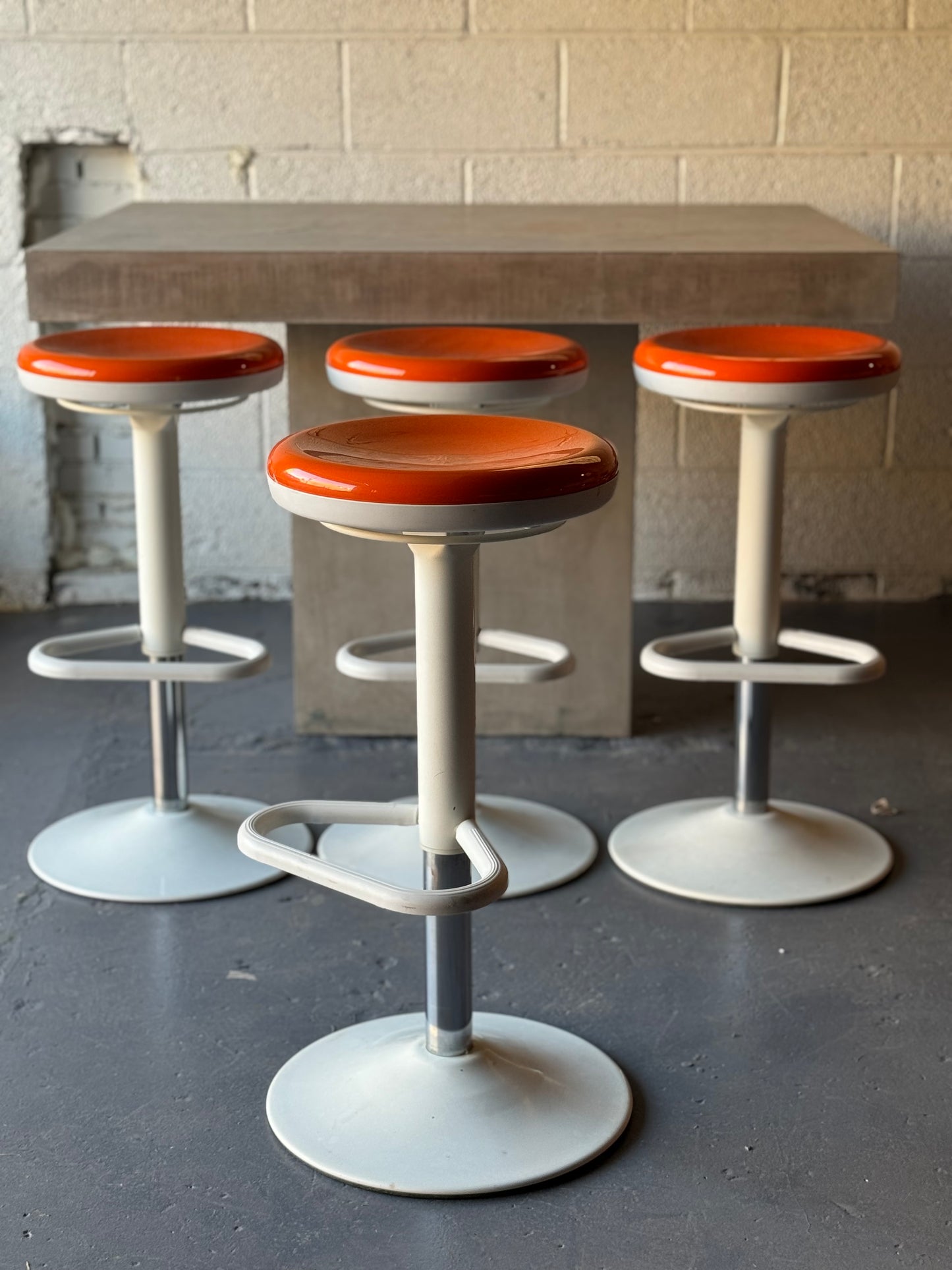 Orange enamel space age barstool set