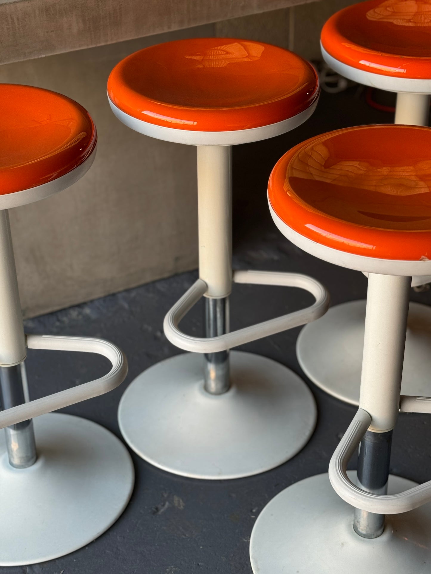 Orange enamel space age barstool set