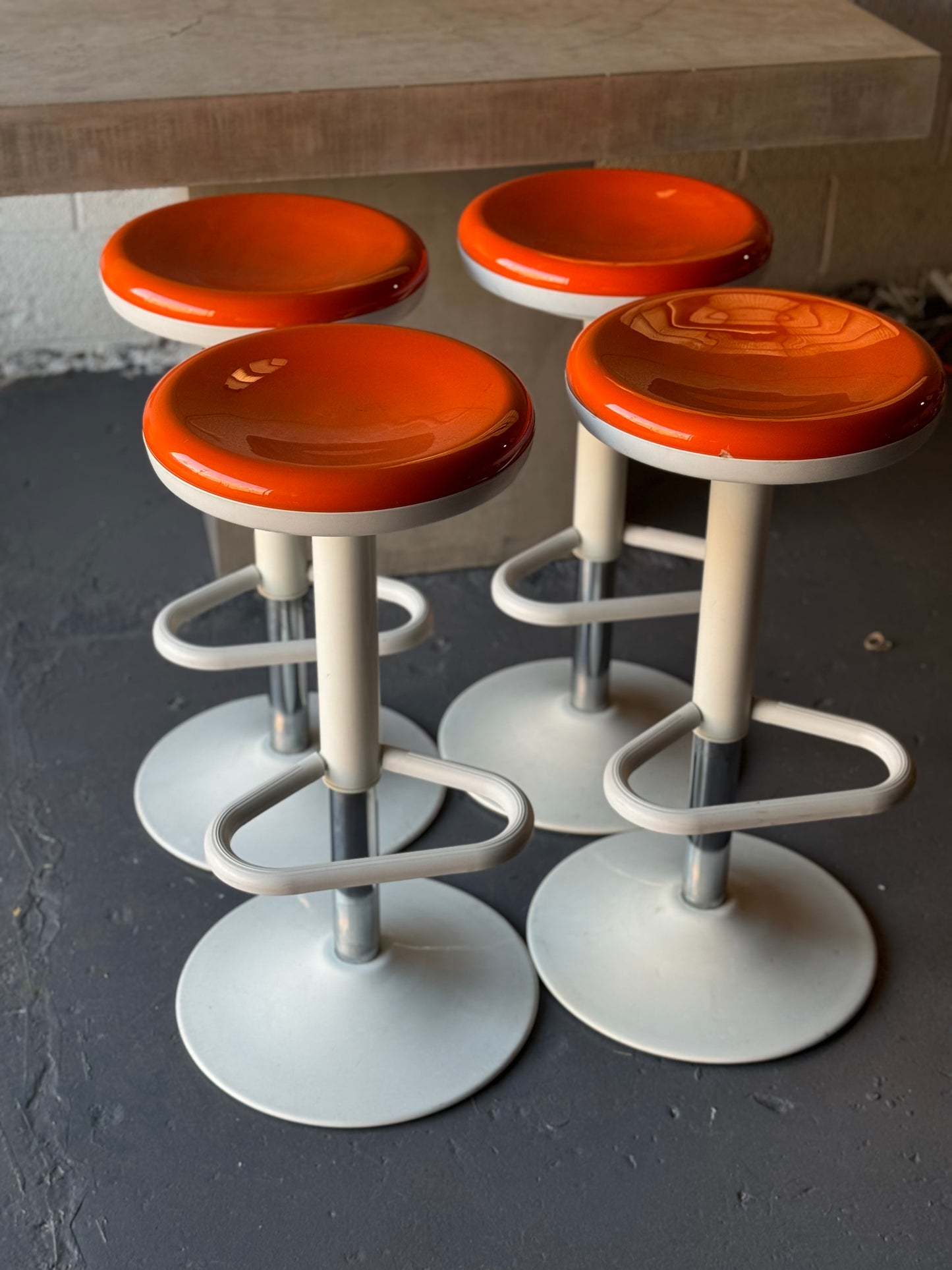 Orange enamel space age barstool set