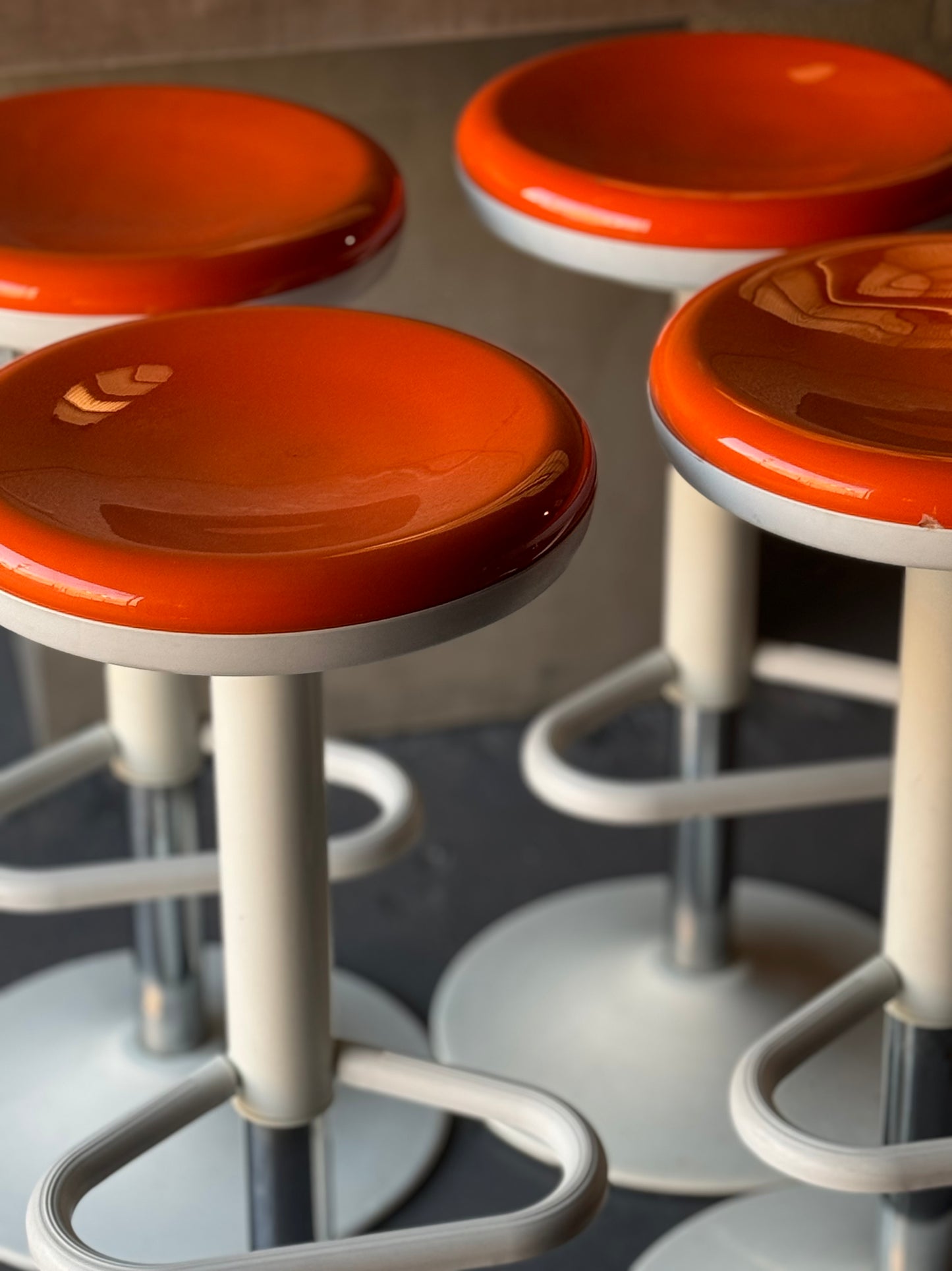 Orange enamel space age barstool set