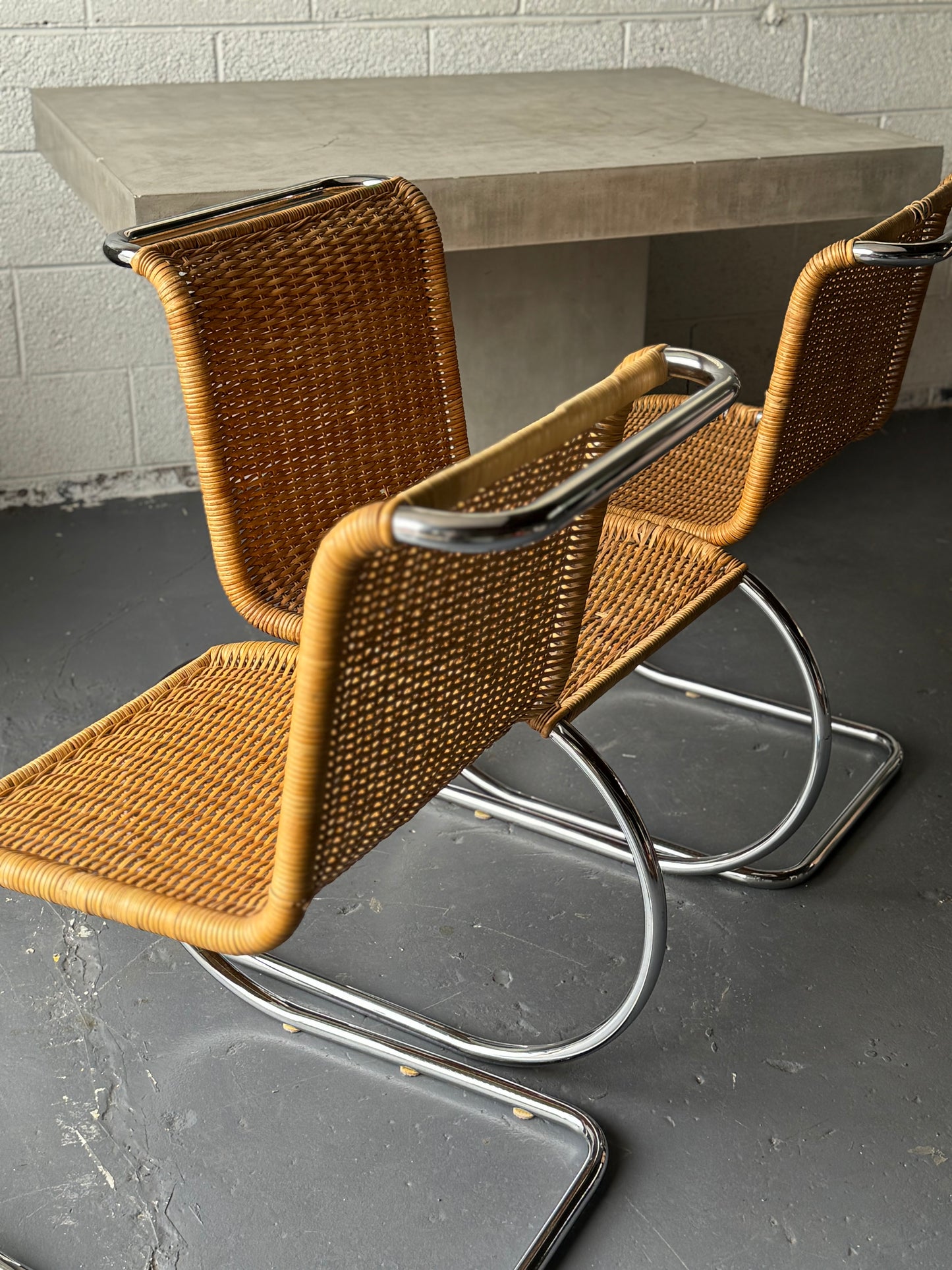 Mies Van Der Rohe MR10 dining chair in rattan and chrome