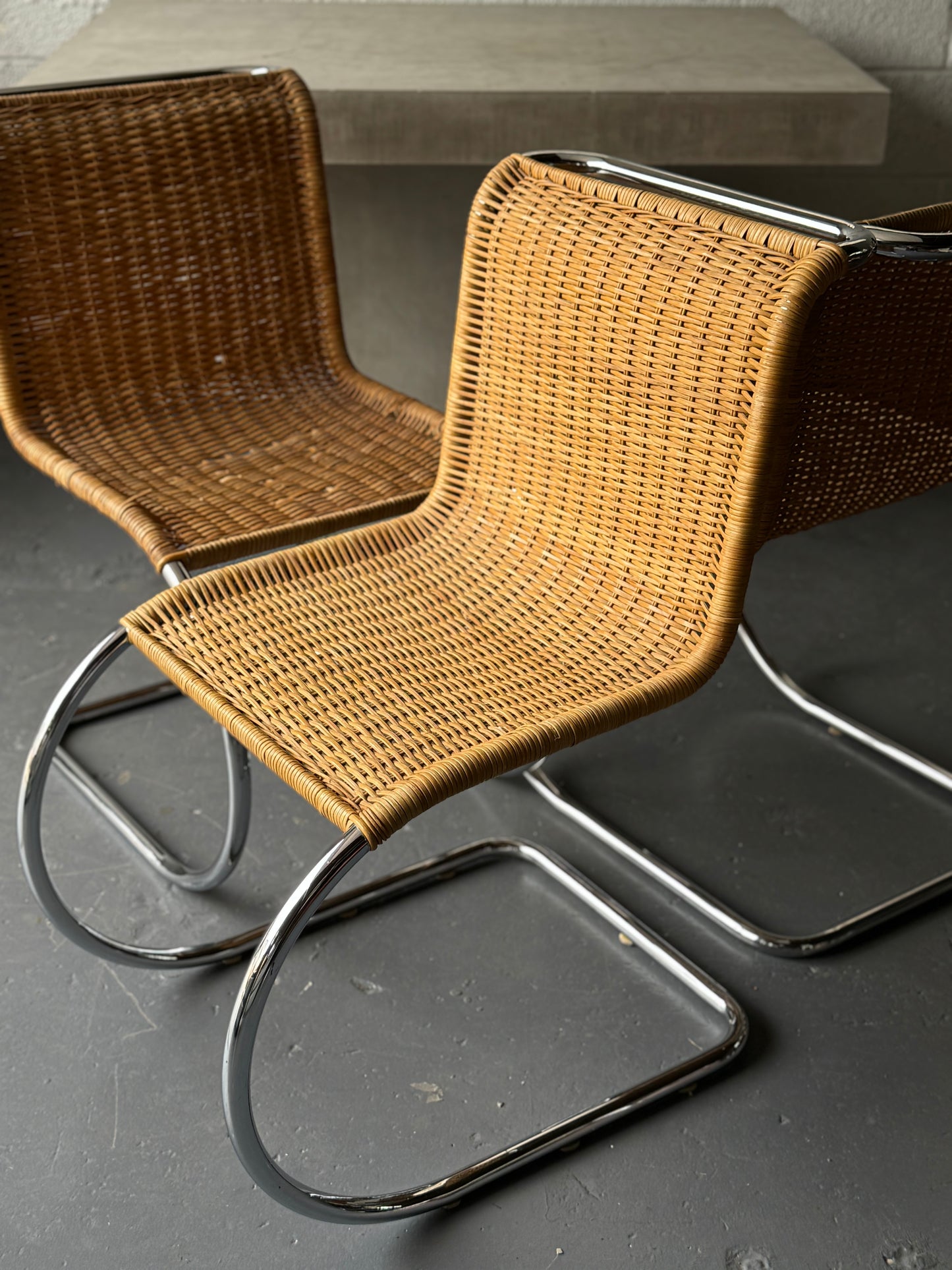 Mies Van Der Rohe MR10 dining chair in rattan and chrome