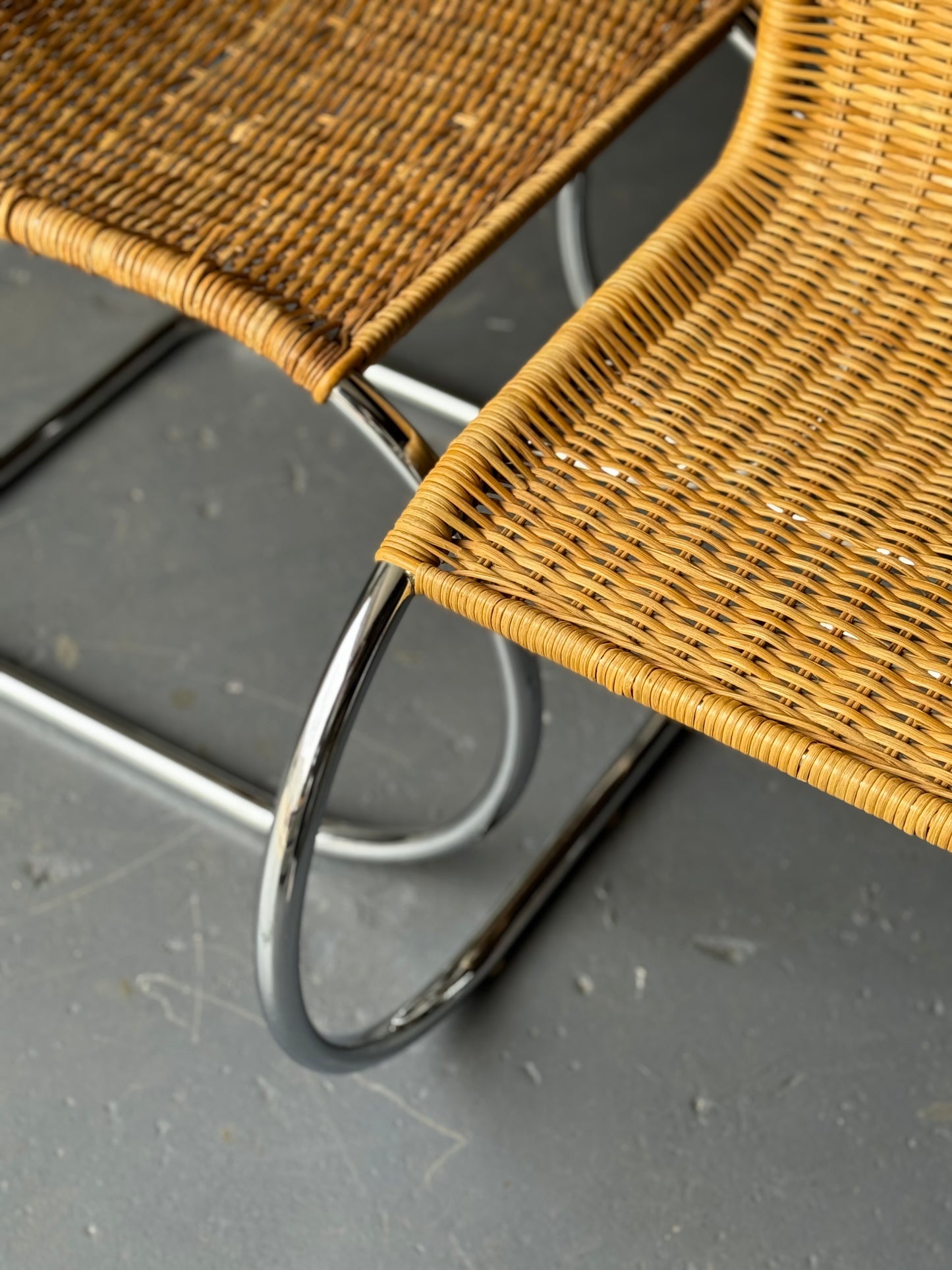 Mies Van Der Rohe MR10 dining chair in rattan and chrome