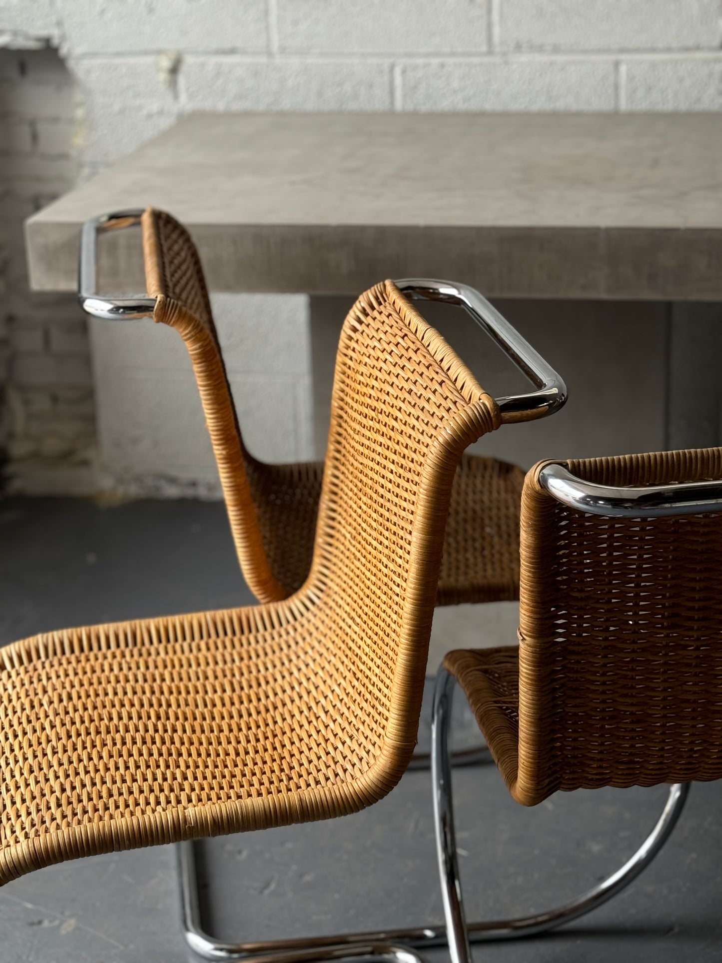 Mies Van Der Rohe MR10 dining chair in rattan and chrome